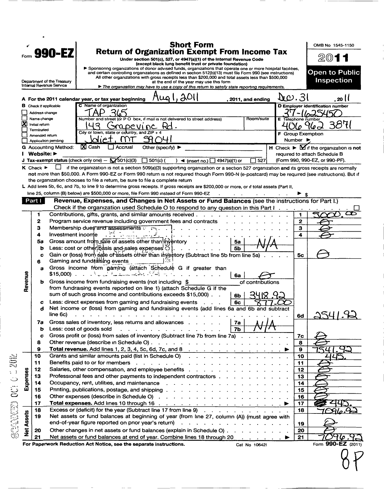 Image of first page of 2011 Form 990EZ for 406 Pride