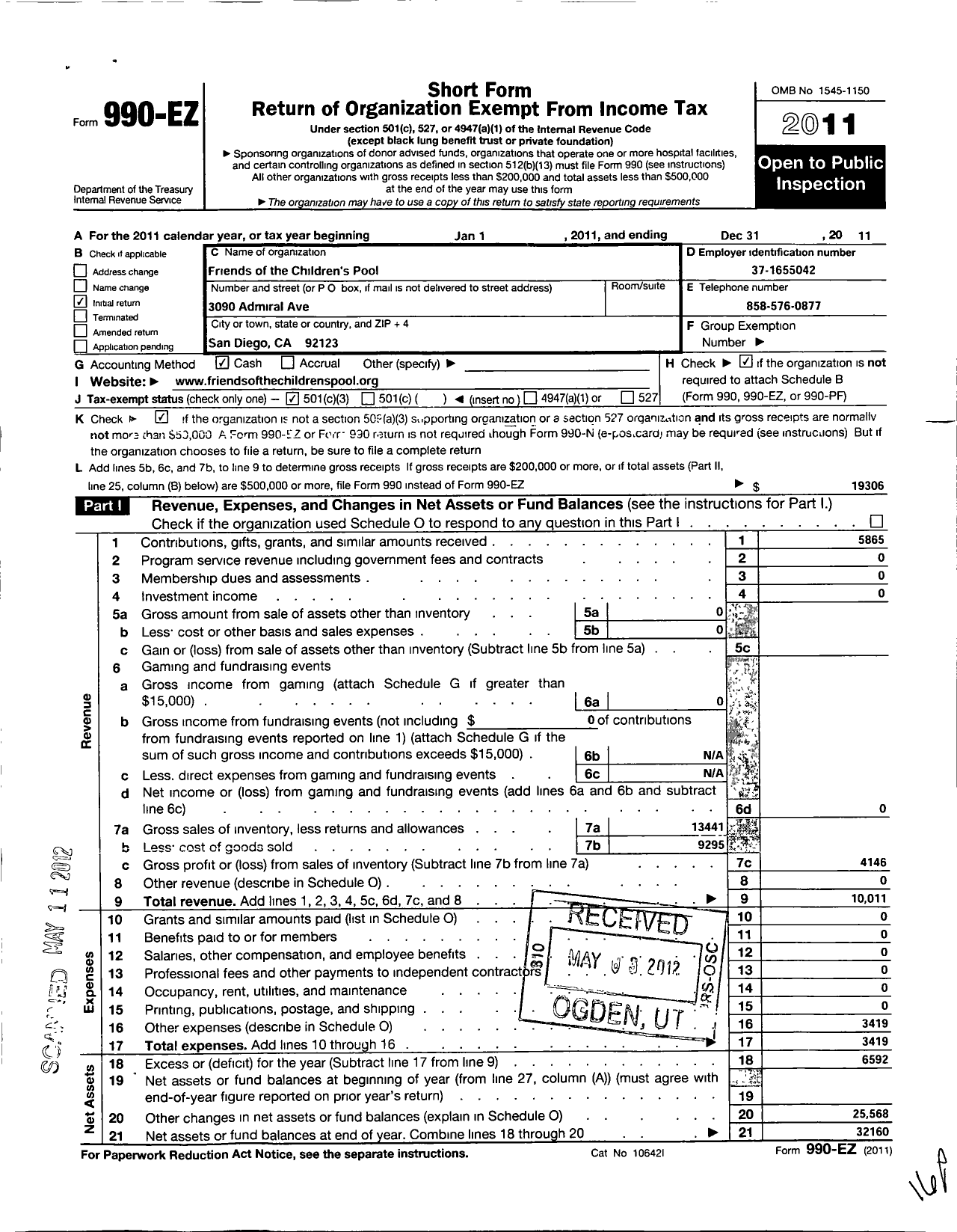 Image of first page of 2011 Form 990EZ for Friends of the Childrens Pool