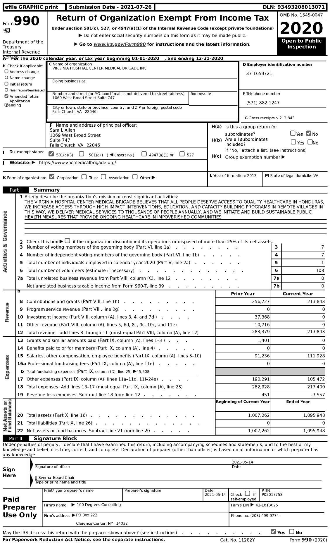 Image of first page of 2020 Form 990 for Virginia Hospital Center Medical Brigade