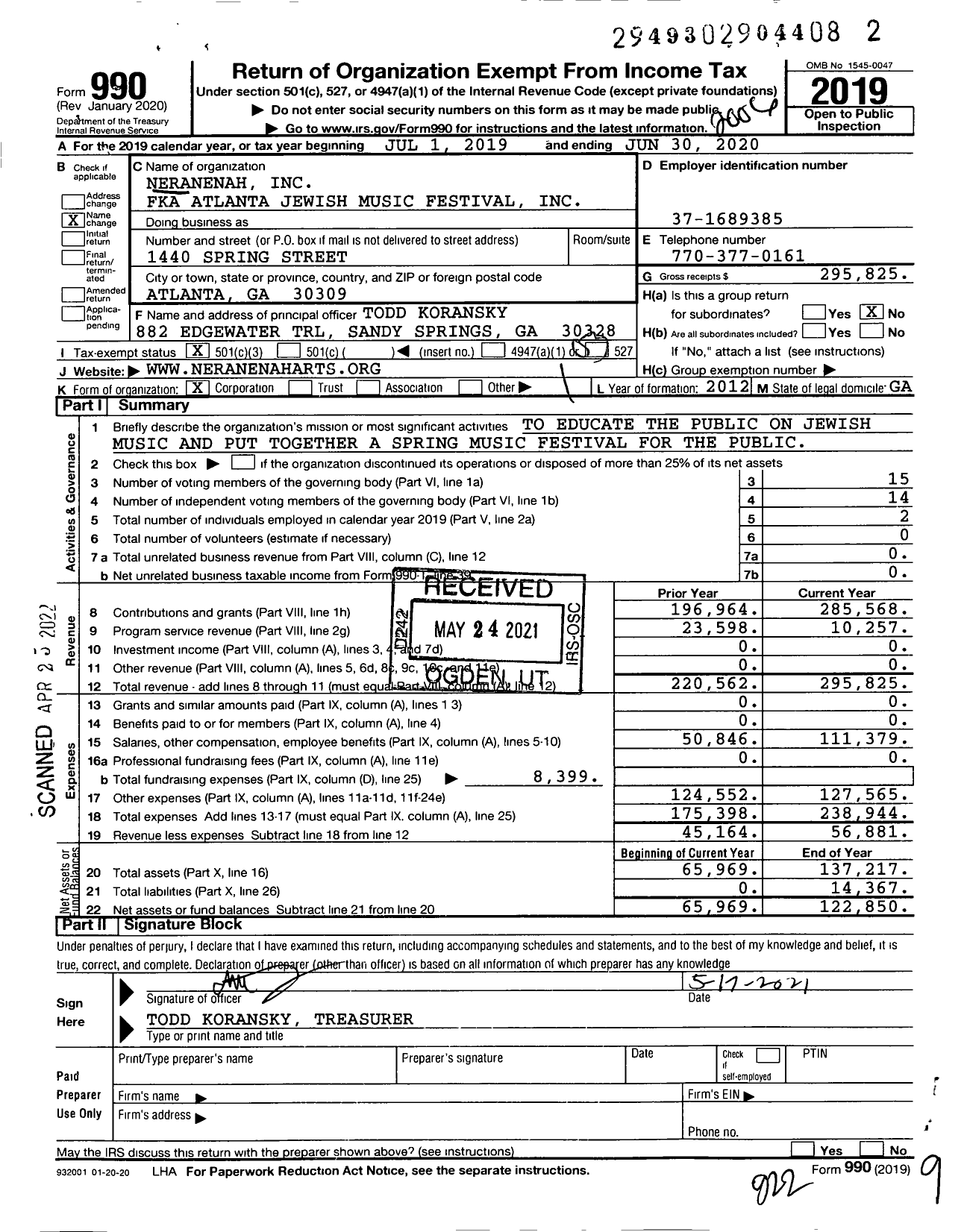 Image of first page of 2019 Form 990 for Neranenah