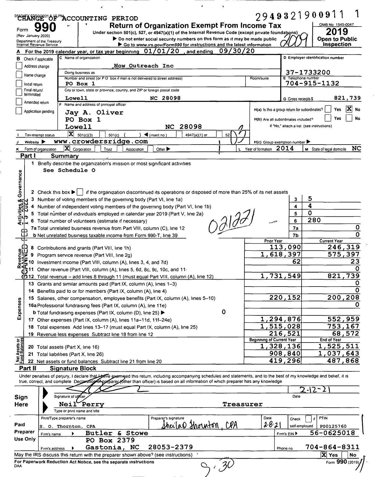 Image of first page of 2019 Form 990 for Now Outreach