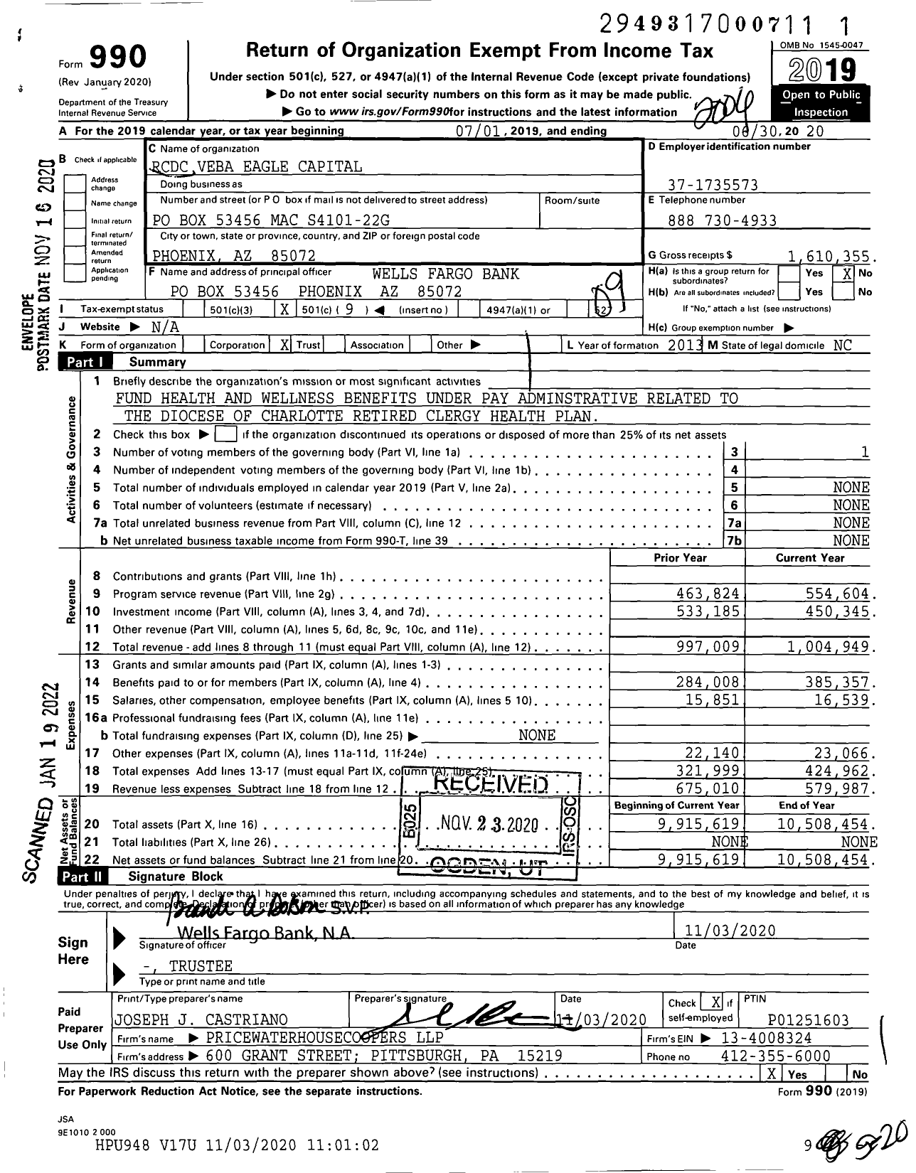 Image of first page of 2019 Form 990O for RCDC Veba Mutual Fund