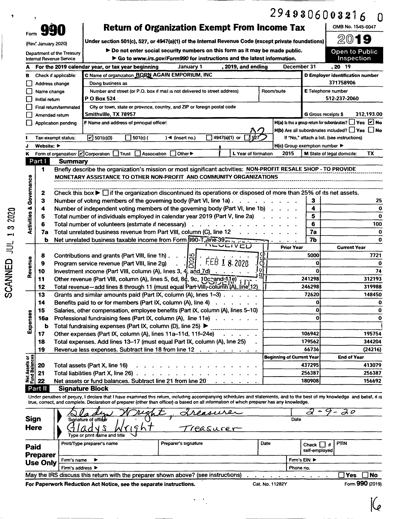 Image of first page of 2019 Form 990 for Born Again Emporium