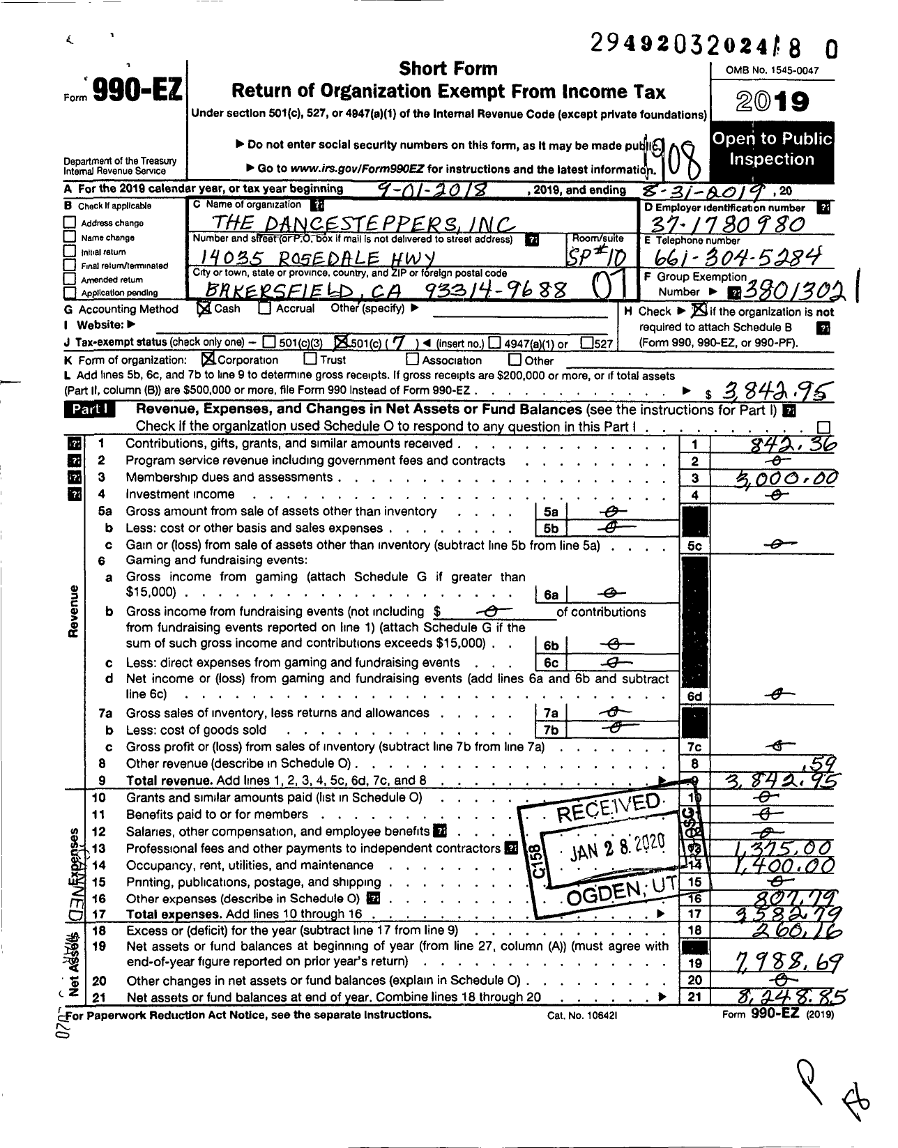 Image of first page of 2018 Form 990EO for The Dancesteppers