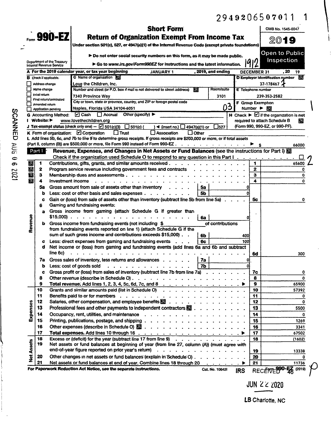 Image of first page of 2019 Form 990EZ for Love the Children