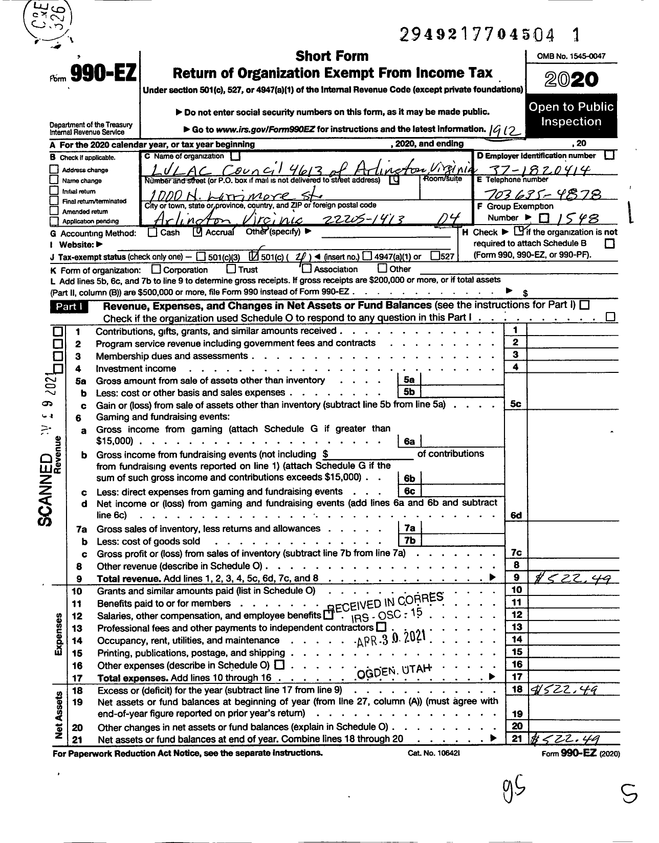 Image of first page of 2019 Form 990EO for League of United Latin American Citizens - 4613 Lulac Council