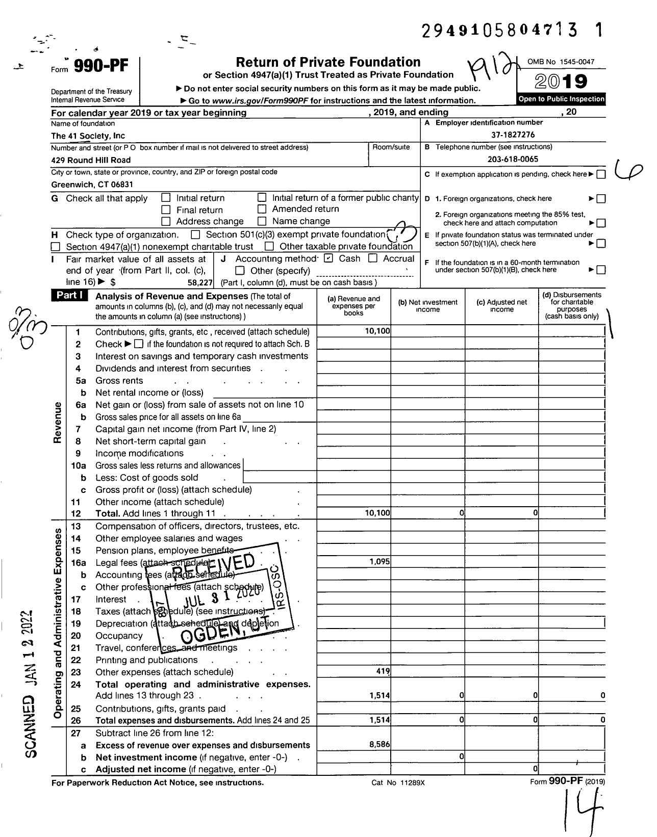 Image of first page of 2019 Form 990PF for The 41 Society