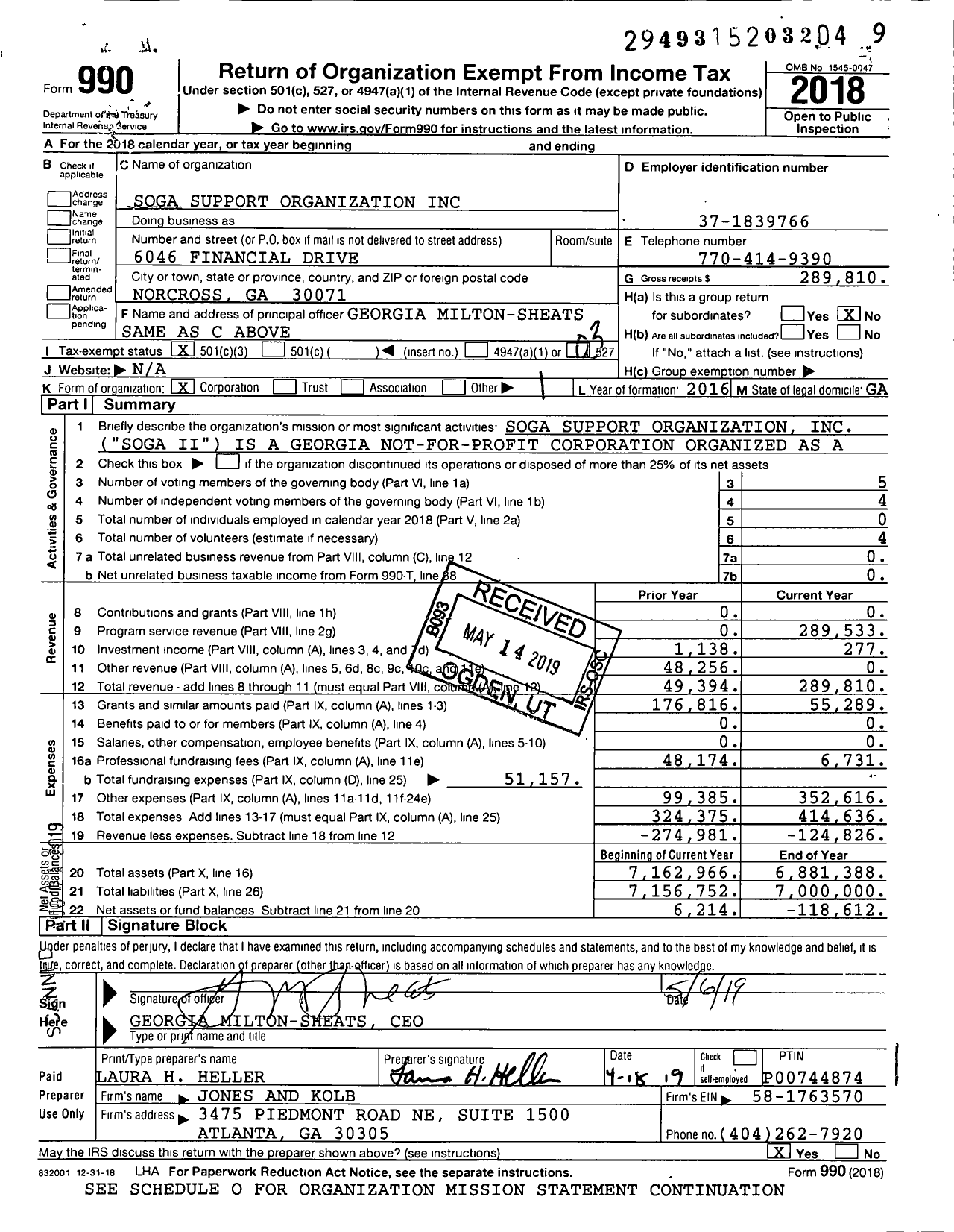 Image of first page of 2018 Form 990 for Soga Support Organization