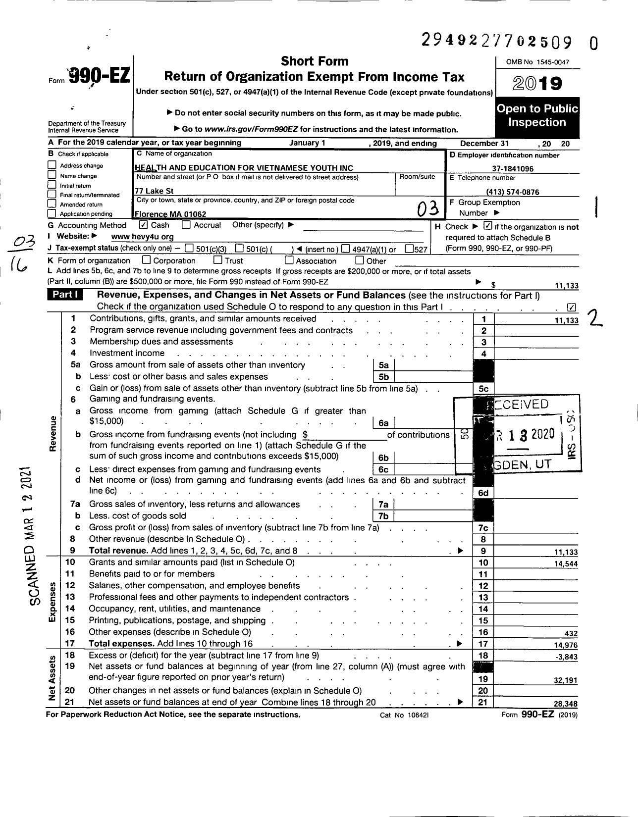 Image of first page of 2020 Form 990EZ for Health and Education for Vietnamese Youth