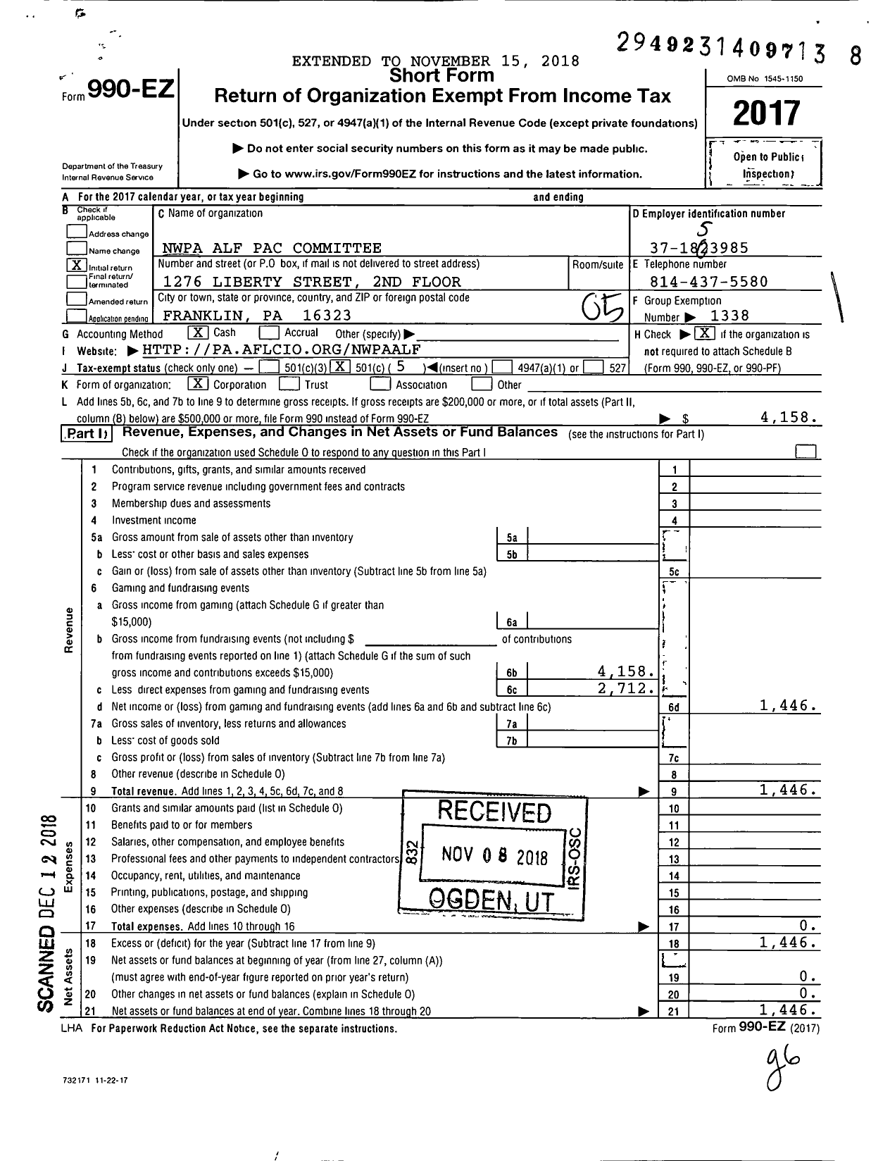 Image of first page of 2017 Form 990EO for Nwpa Alf Pac Committee