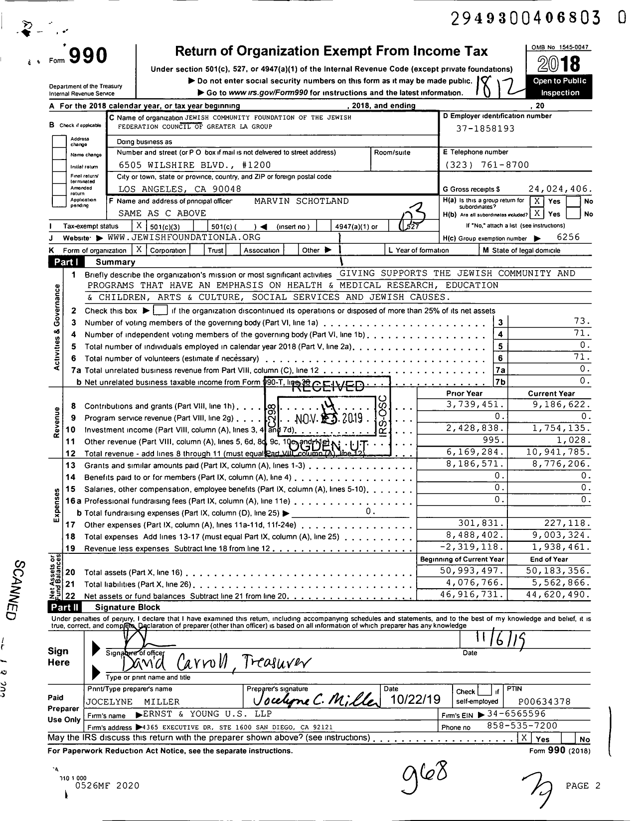 Image of first page of 2018 Form 990 for Jewish Community Foundation of Los Angeles Group