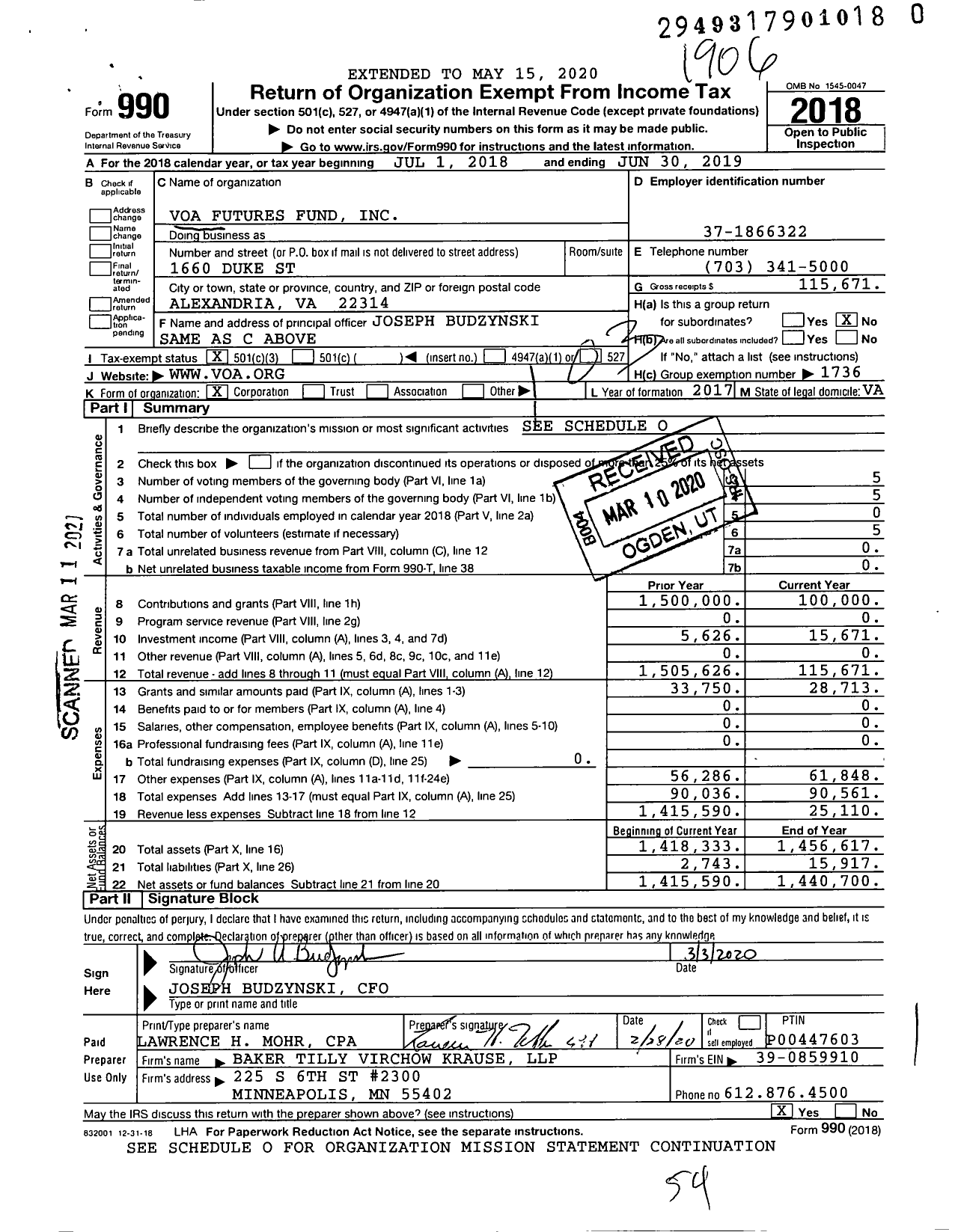 Image of first page of 2018 Form 990 for Volunteers of America - VOA Futures Fund