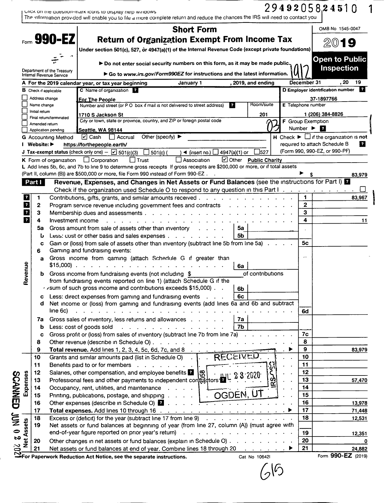 Image of first page of 2019 Form 990EZ for For the People