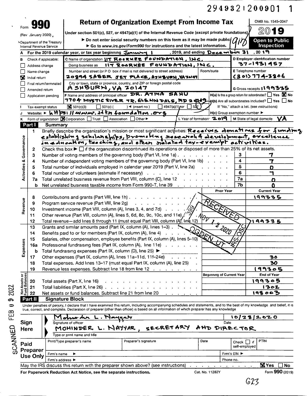 Image of first page of 2019 Form 990 for Charitable Organization