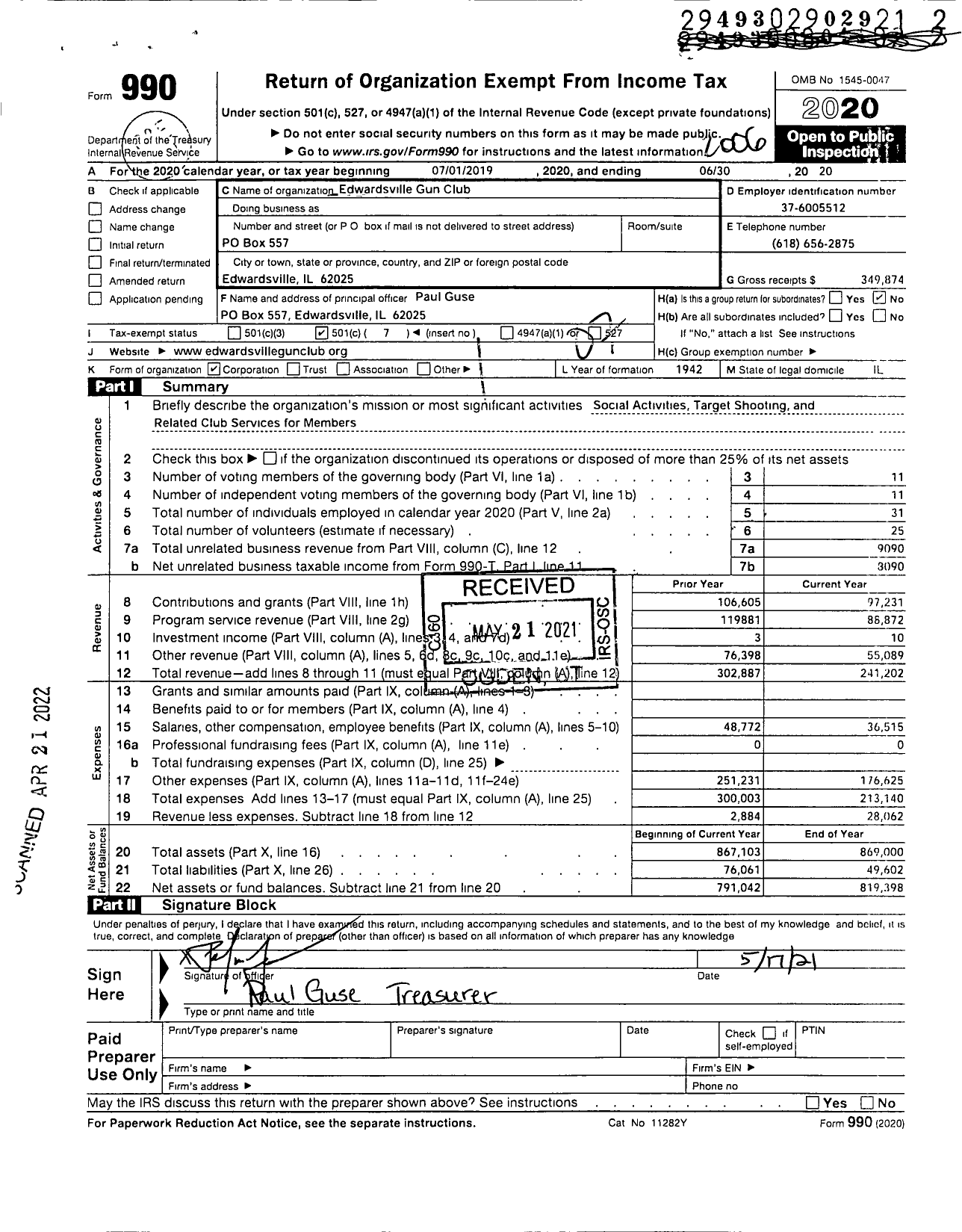 Image of first page of 2019 Form 990O for Edwardsville Gun Club