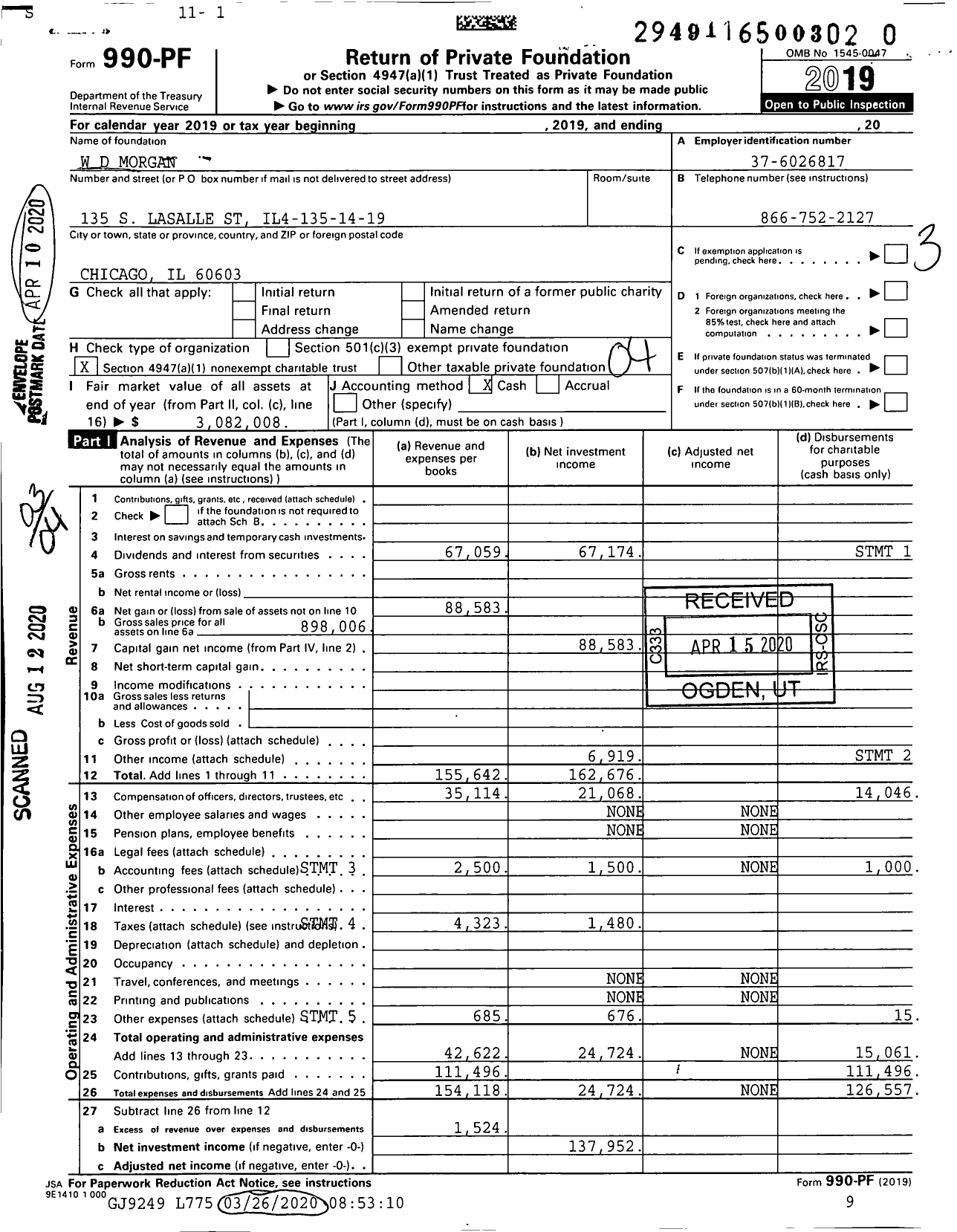 Image of first page of 2019 Form 990PR for W D Morgan