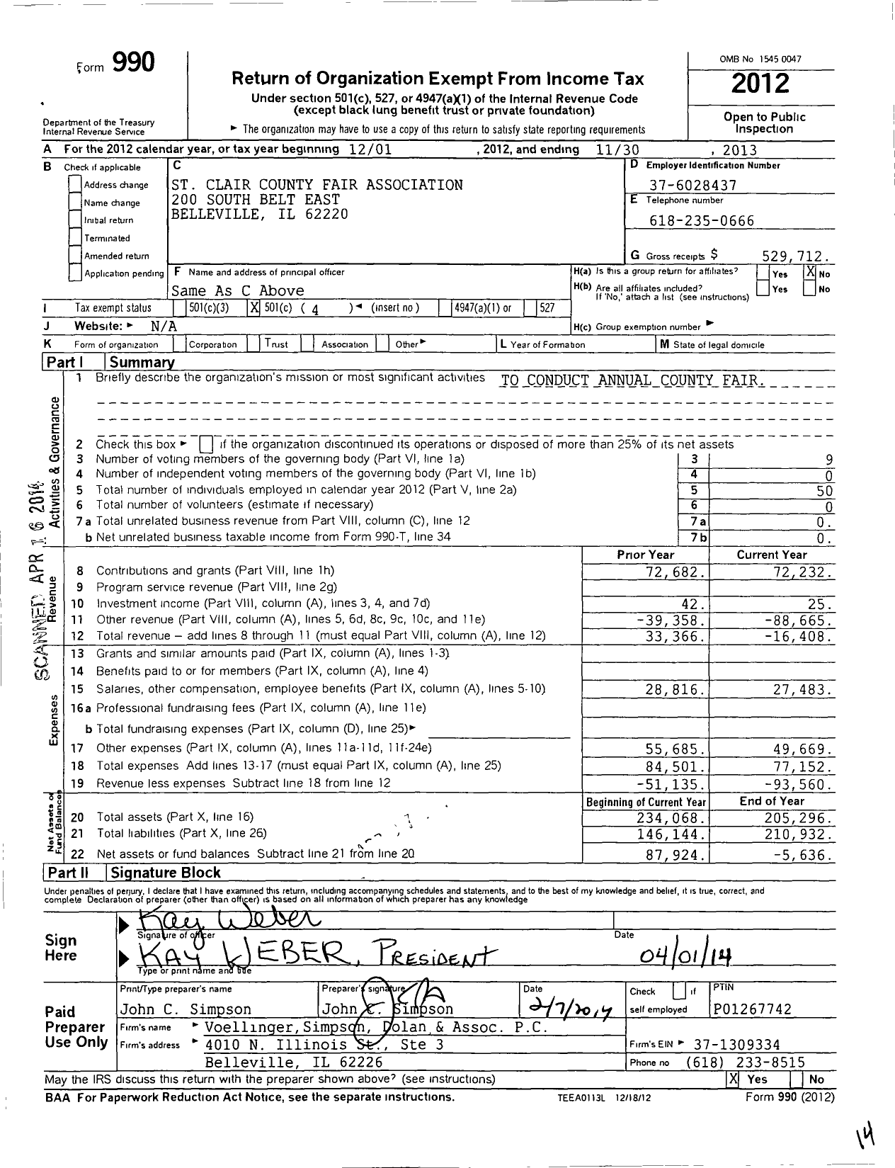 Image of first page of 2012 Form 990O for St Clair County Fair Association