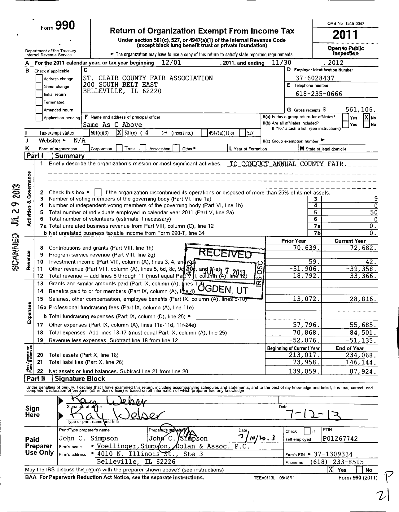 Image of first page of 2011 Form 990O for St Clair County Fair Association