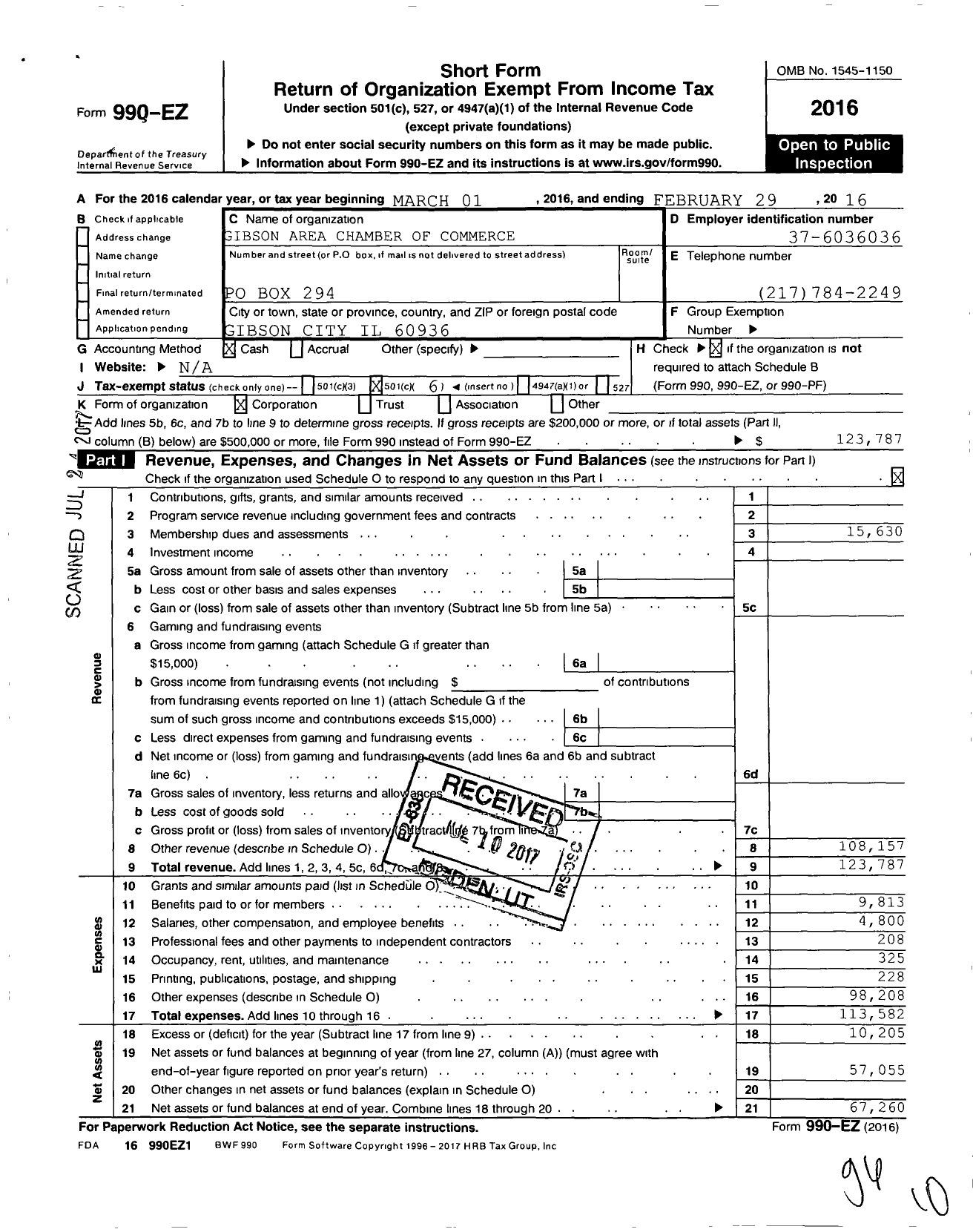 Image of first page of 2015 Form 990EO for Gibson Area Chamber of Commerce