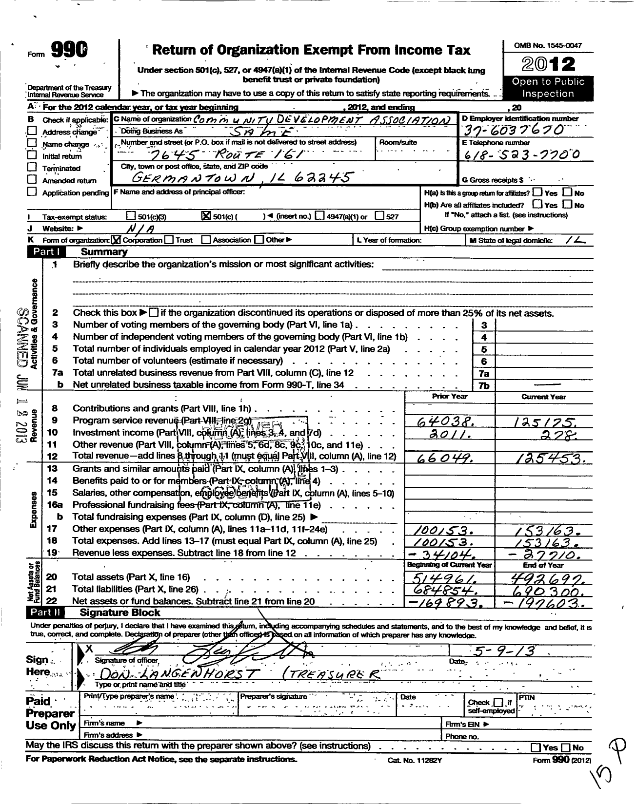 Image of first page of 2012 Form 990O for Community Development Association of Germantown