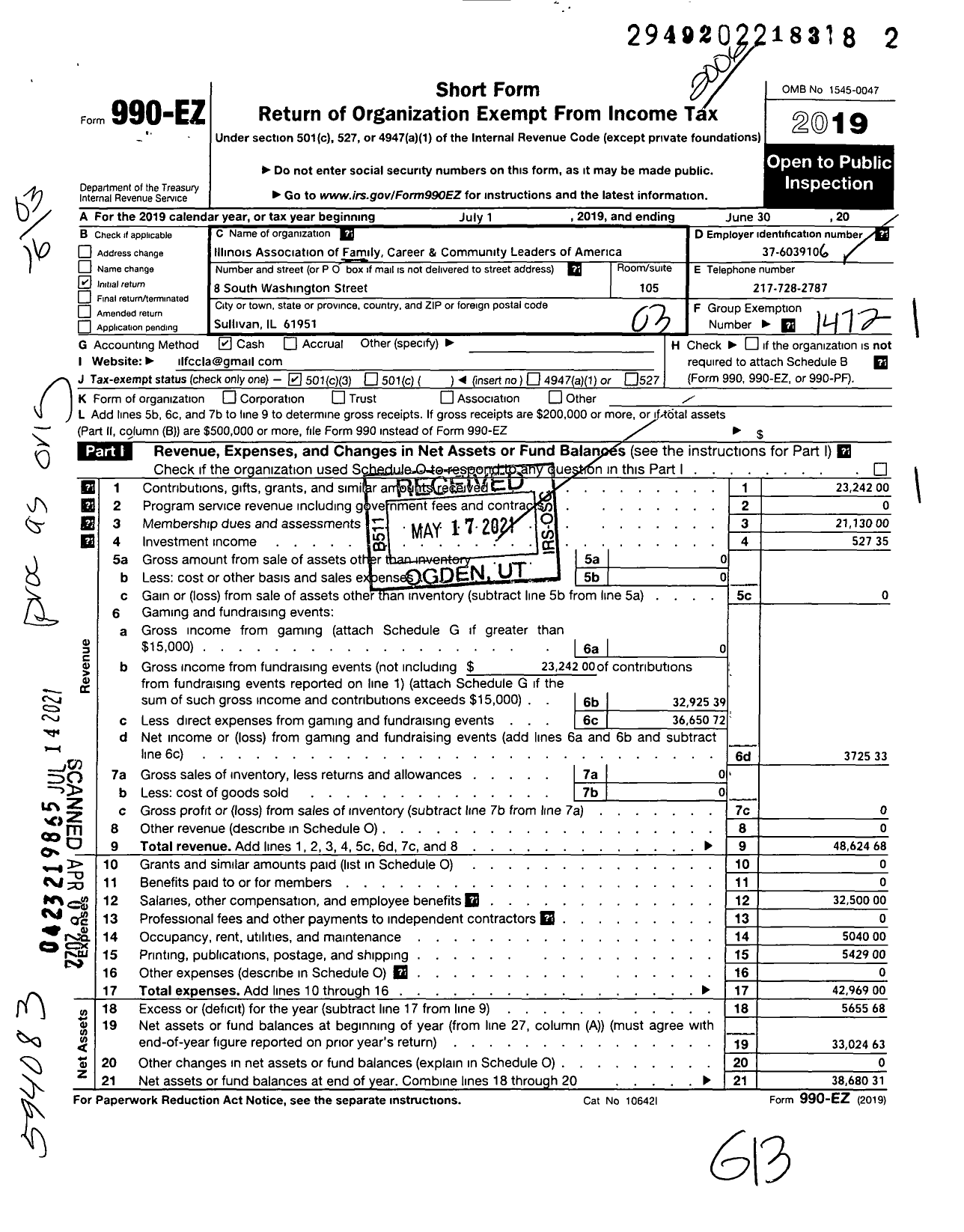 Image of first page of 2019 Form 990EZ for Family Career AND Community LEADERS OF America / Illinois Assoc of Family Career & C