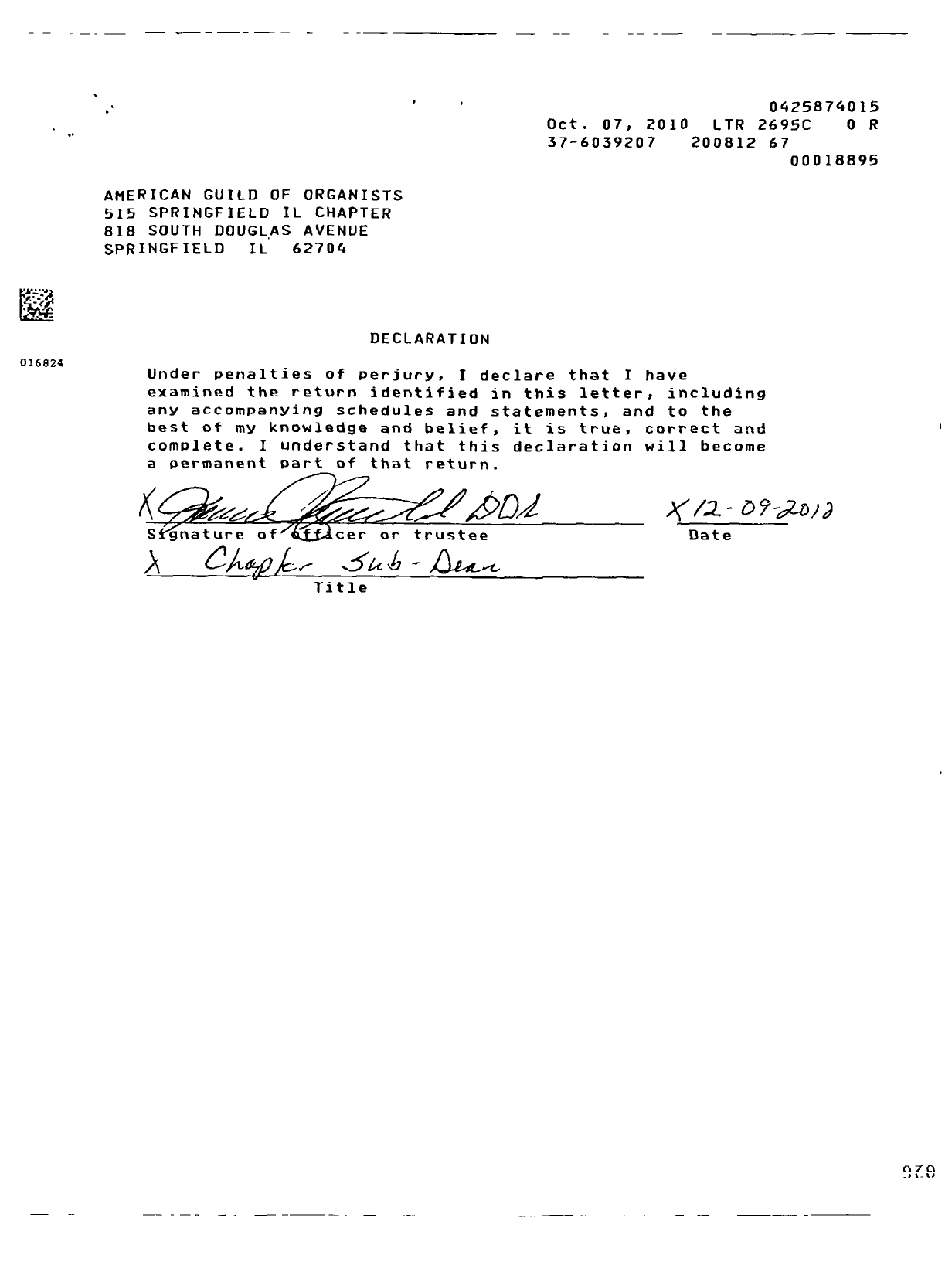 Image of first page of 2008 Form 990ER for American Guild of Organists Ago - 515 Springfield Il Chapter