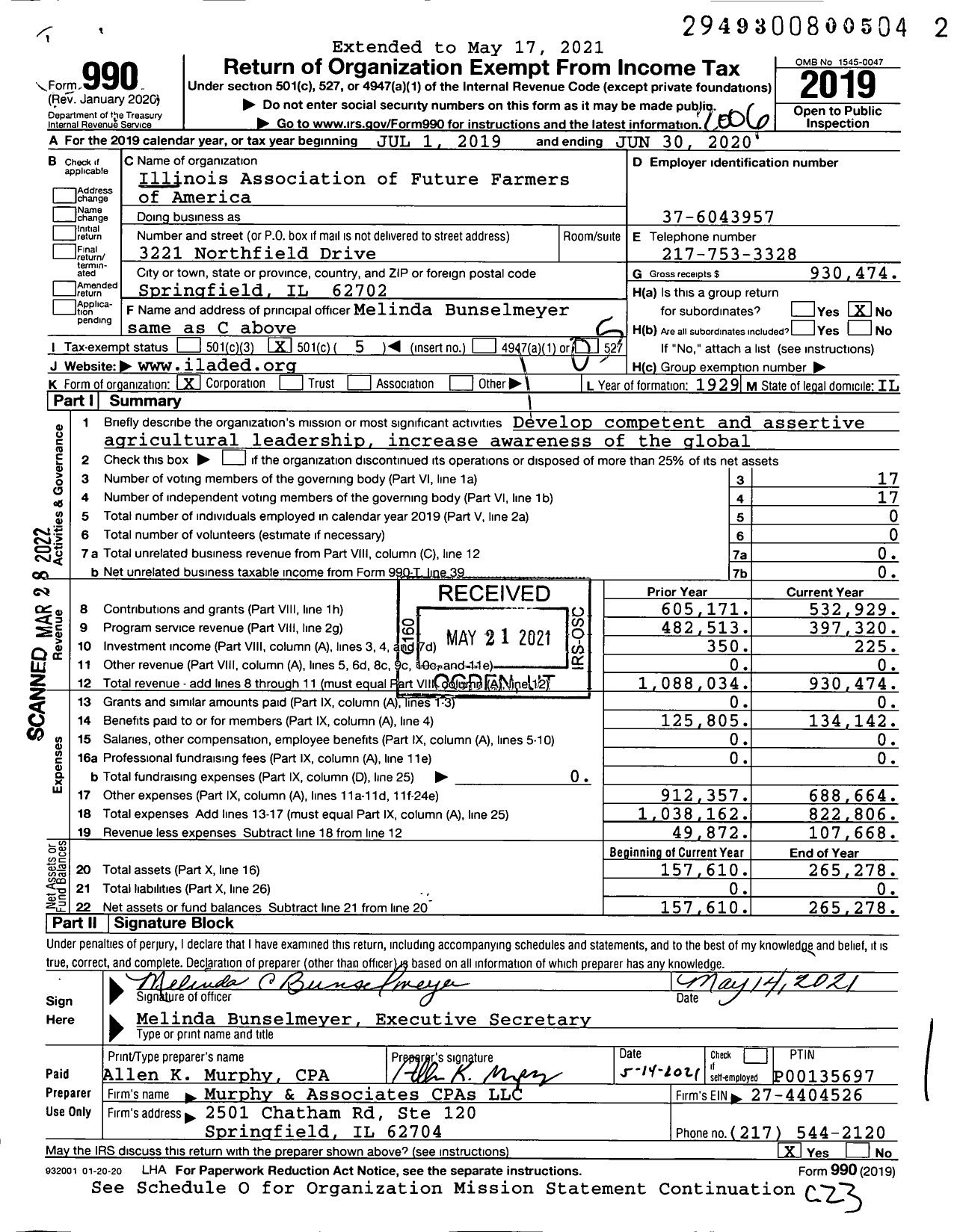 Image of first page of 2019 Form 990O for Future Farmers of America - 12000 Illinois Assn & Alumni Ffa