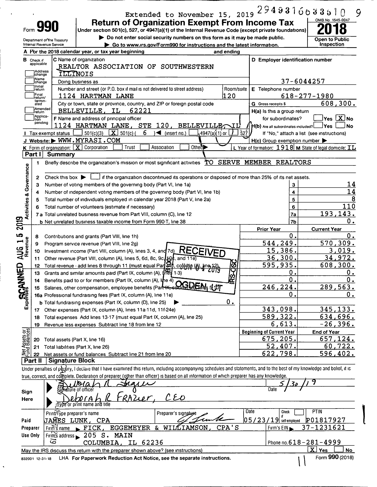 Image of first page of 2018 Form 990O for Southwestern Illinois Board of Realtors