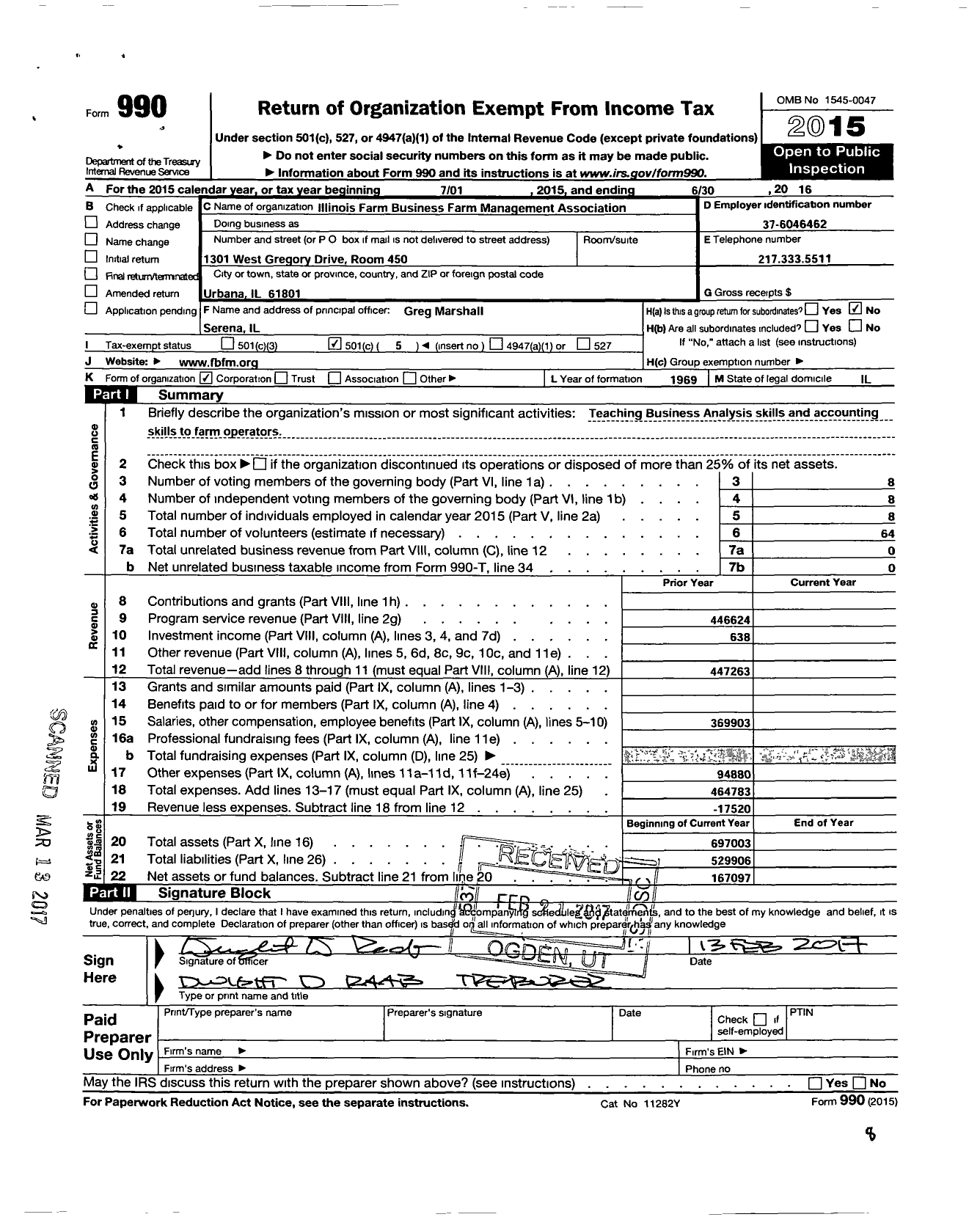 Image of first page of 2015 Form 990O for Illinois Farm Business Farm Management Association