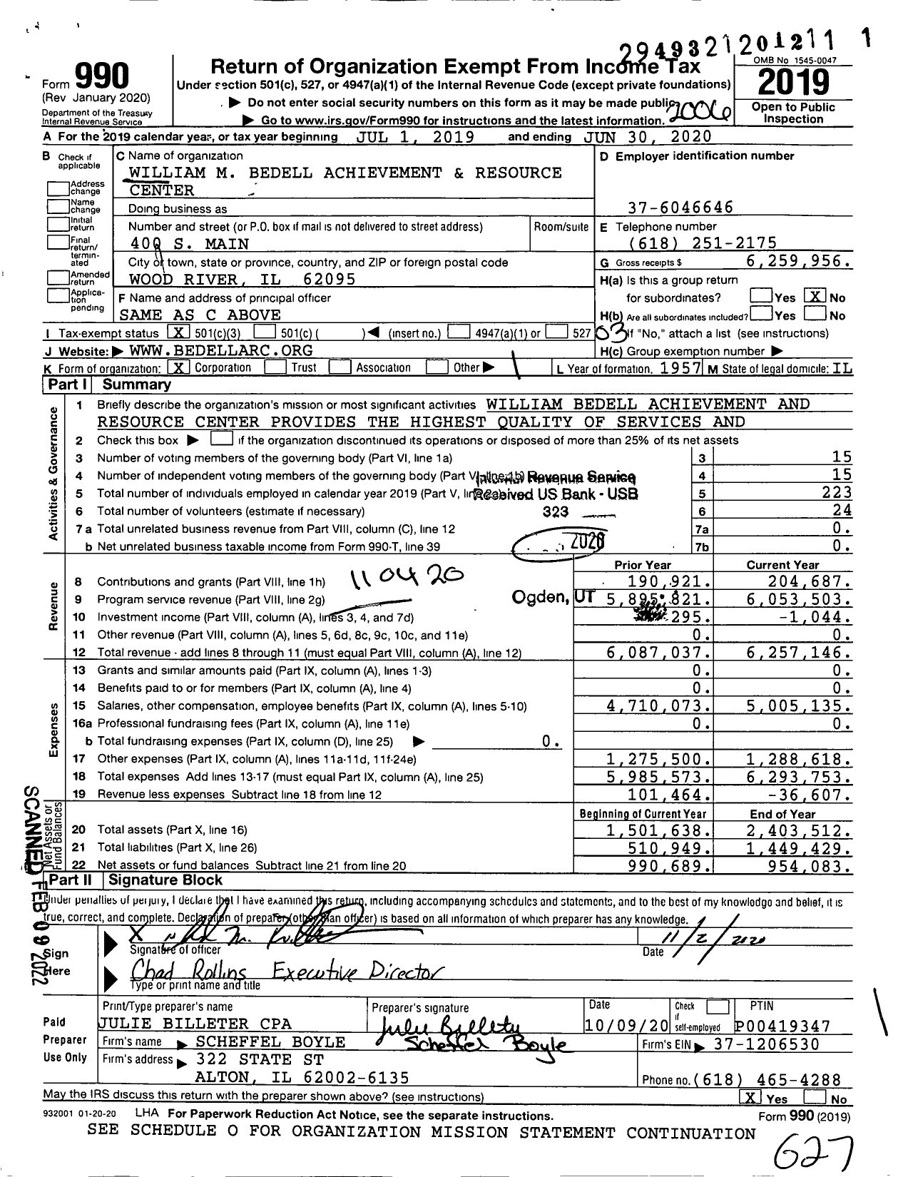 Image of first page of 2019 Form 990 for William M Bedell Achievement and Resource Center