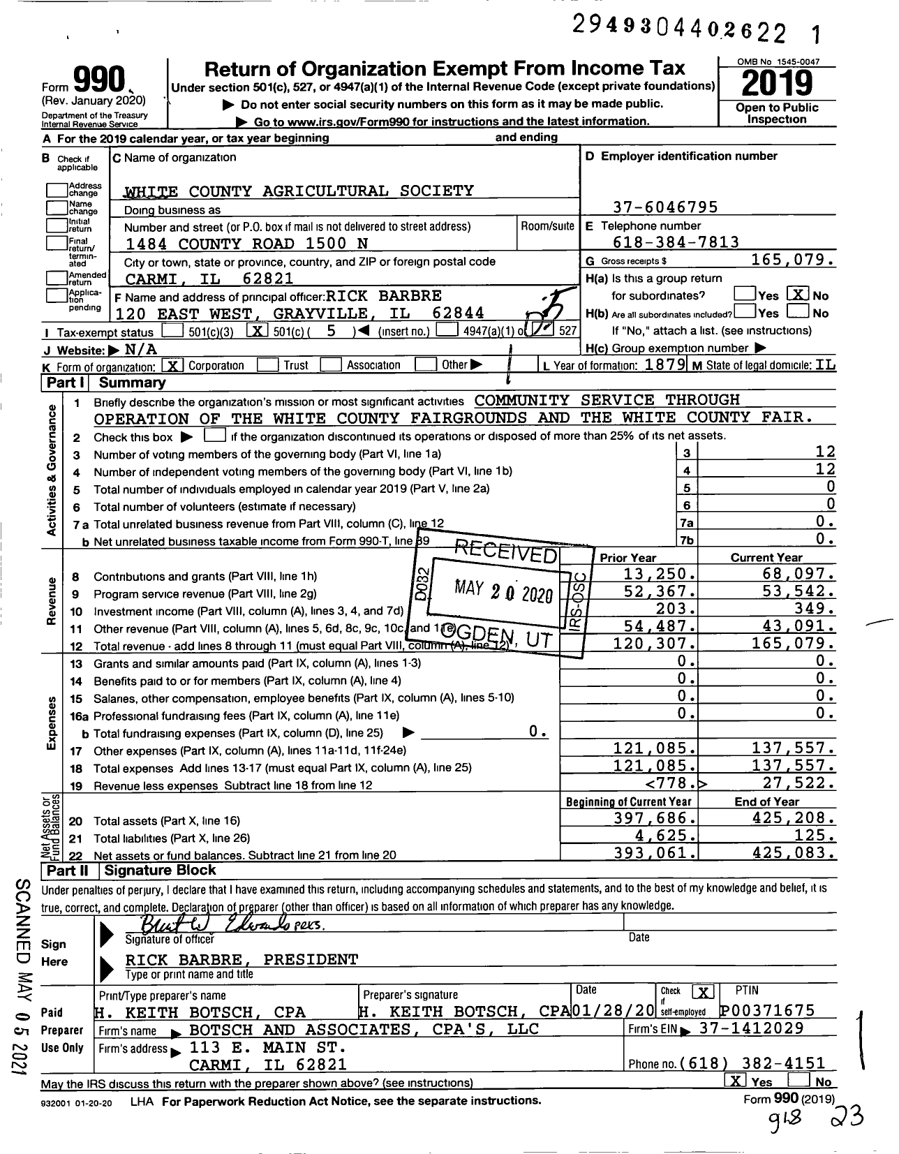 Image of first page of 2019 Form 990O for White County Agricultural Society