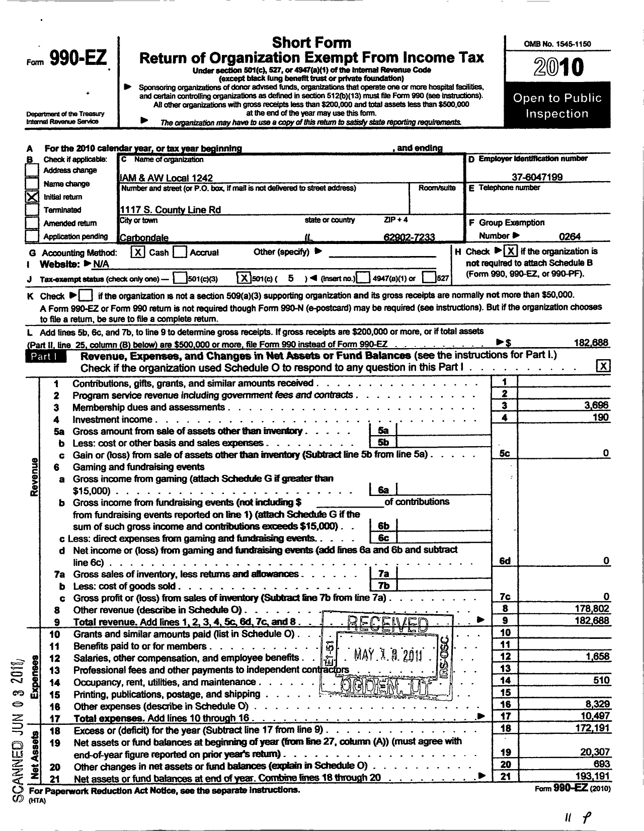 Image of first page of 2010 Form 990EO for International Association of Machinists and Aerospace Workers - 1242