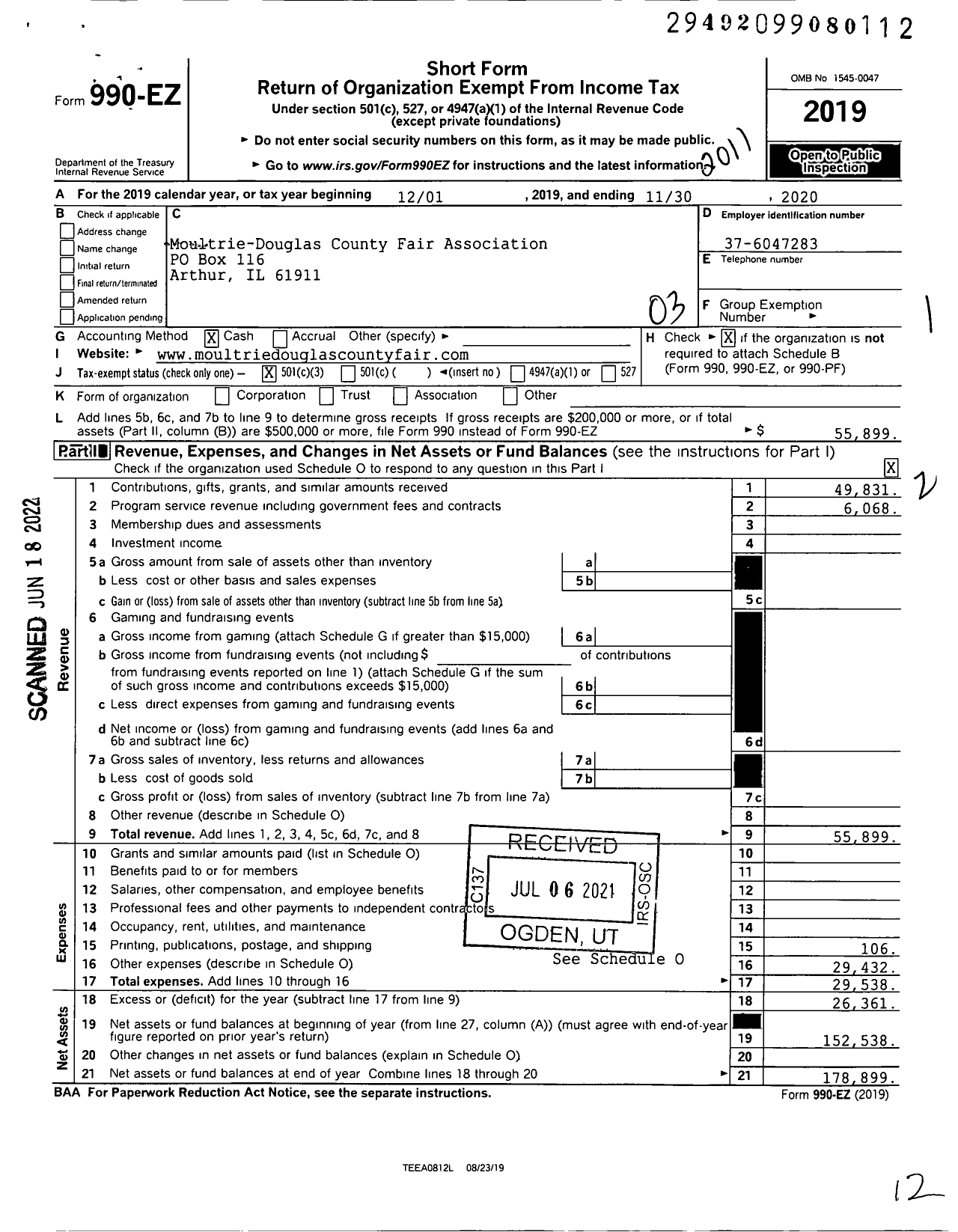 Image of first page of 2019 Form 990EZ for Moultrie-Douglas County Fair Association