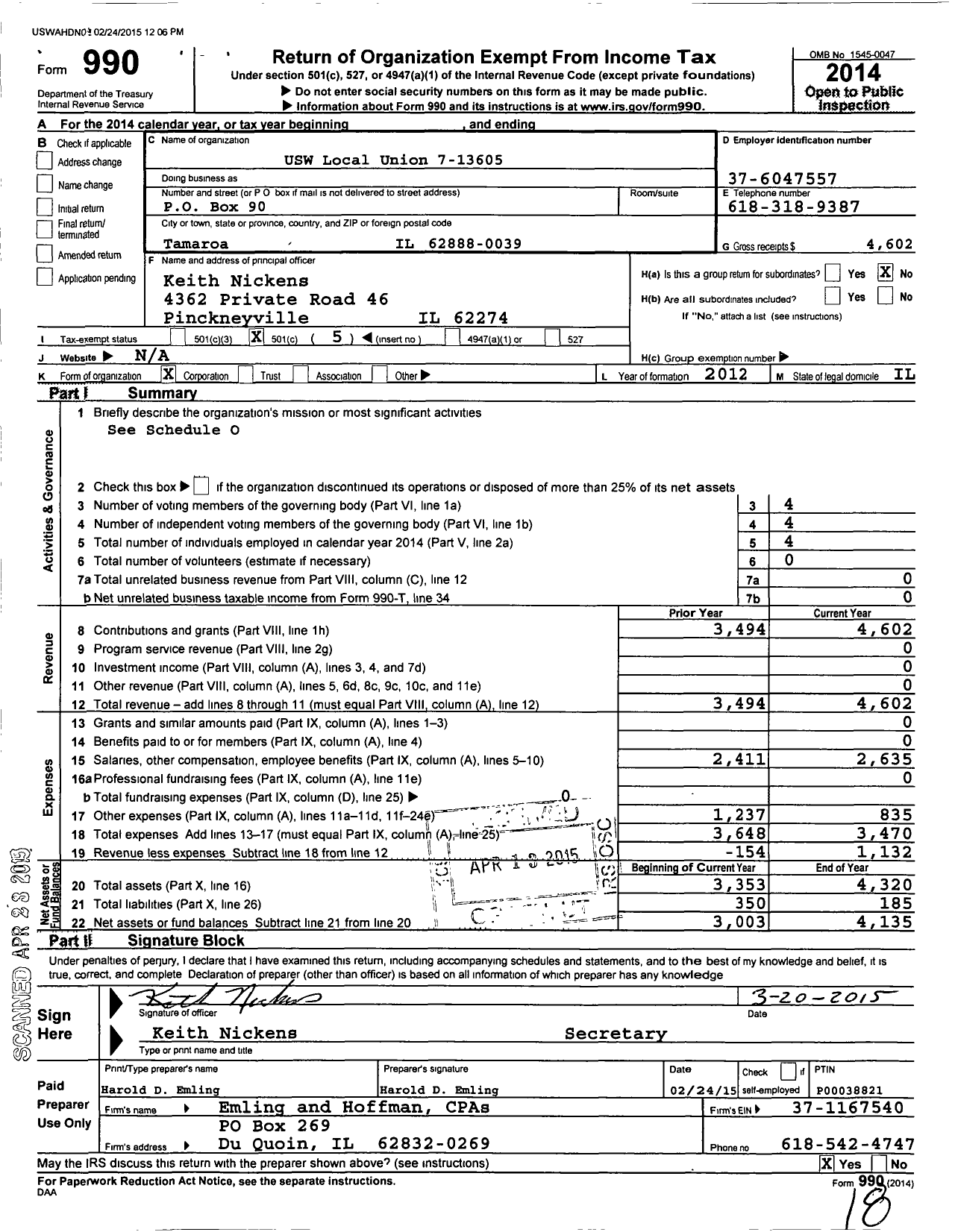 Image of first page of 2014 Form 990O for USW Local Union 7-13605