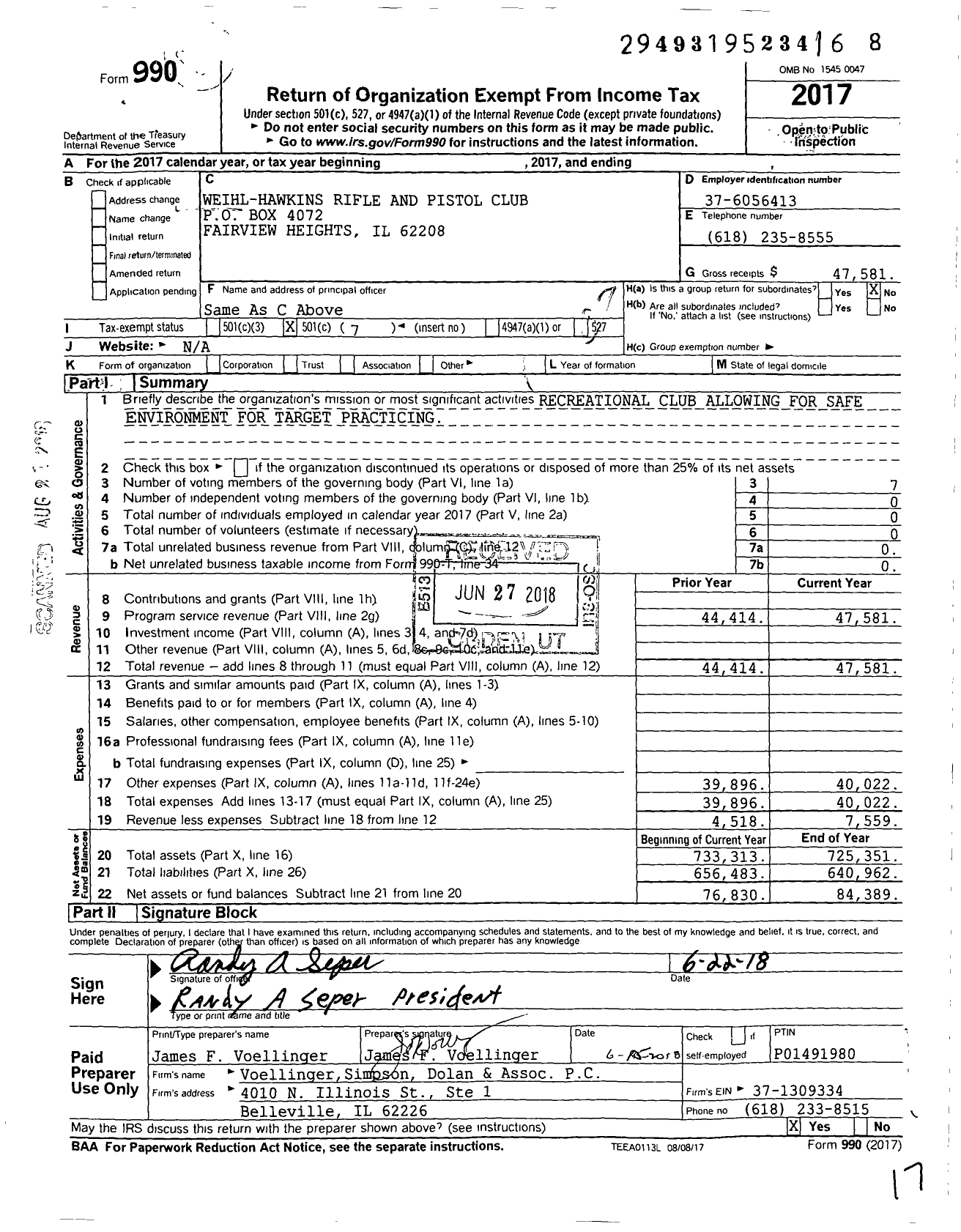 Image of first page of 2017 Form 990O for Caseyville Rifle and Pistol Club