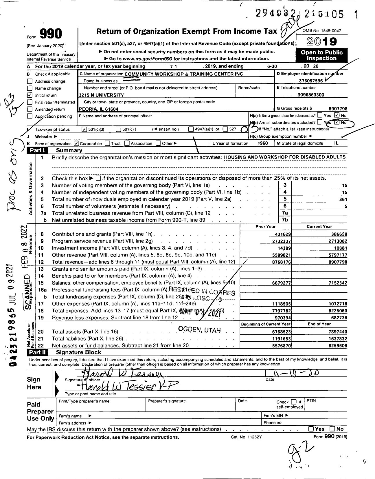 Image of first page of 2019 Form 990 for Community Workshop & Training Center (CWTC)