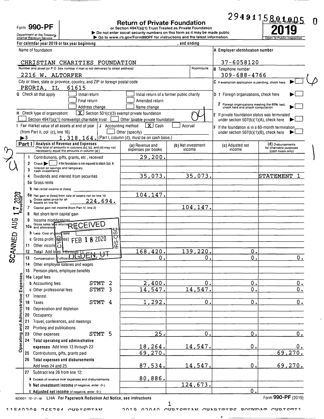 Image of first page of 2019 Form 990PR for Christian Charities Foundation