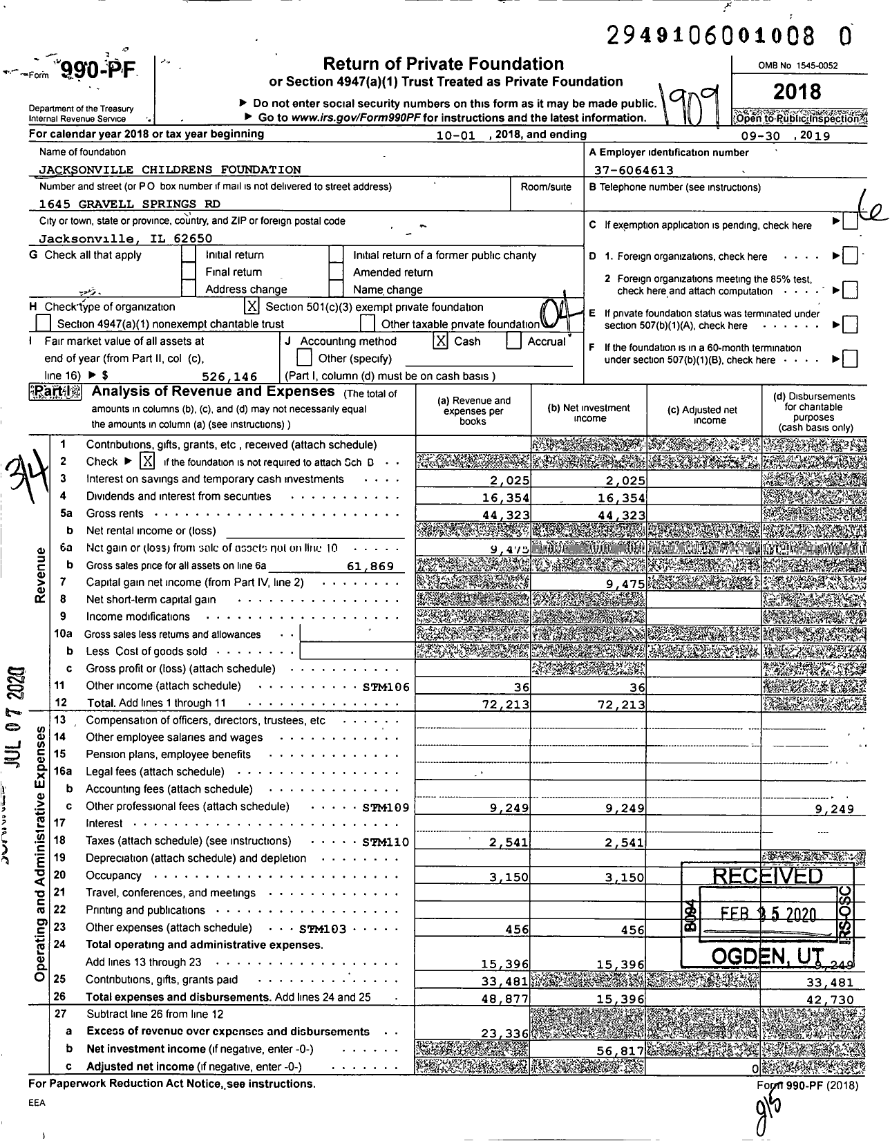 Image of first page of 2018 Form 990PR for JACKSONVILLE CHILDREN's Foundation