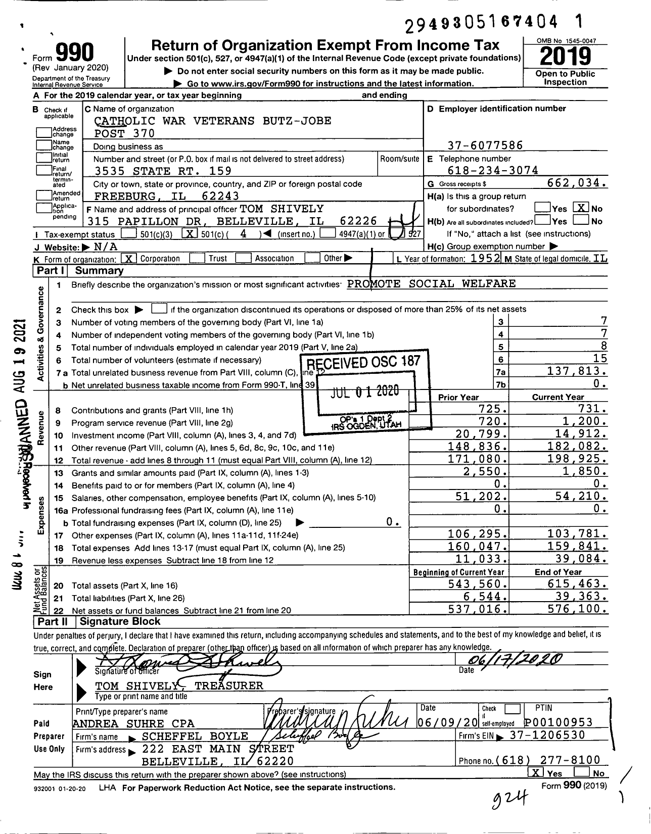 Image of first page of 2019 Form 990O for Catholic War Veterans of the United States of America - 0370 Post-Cmr-Cwv