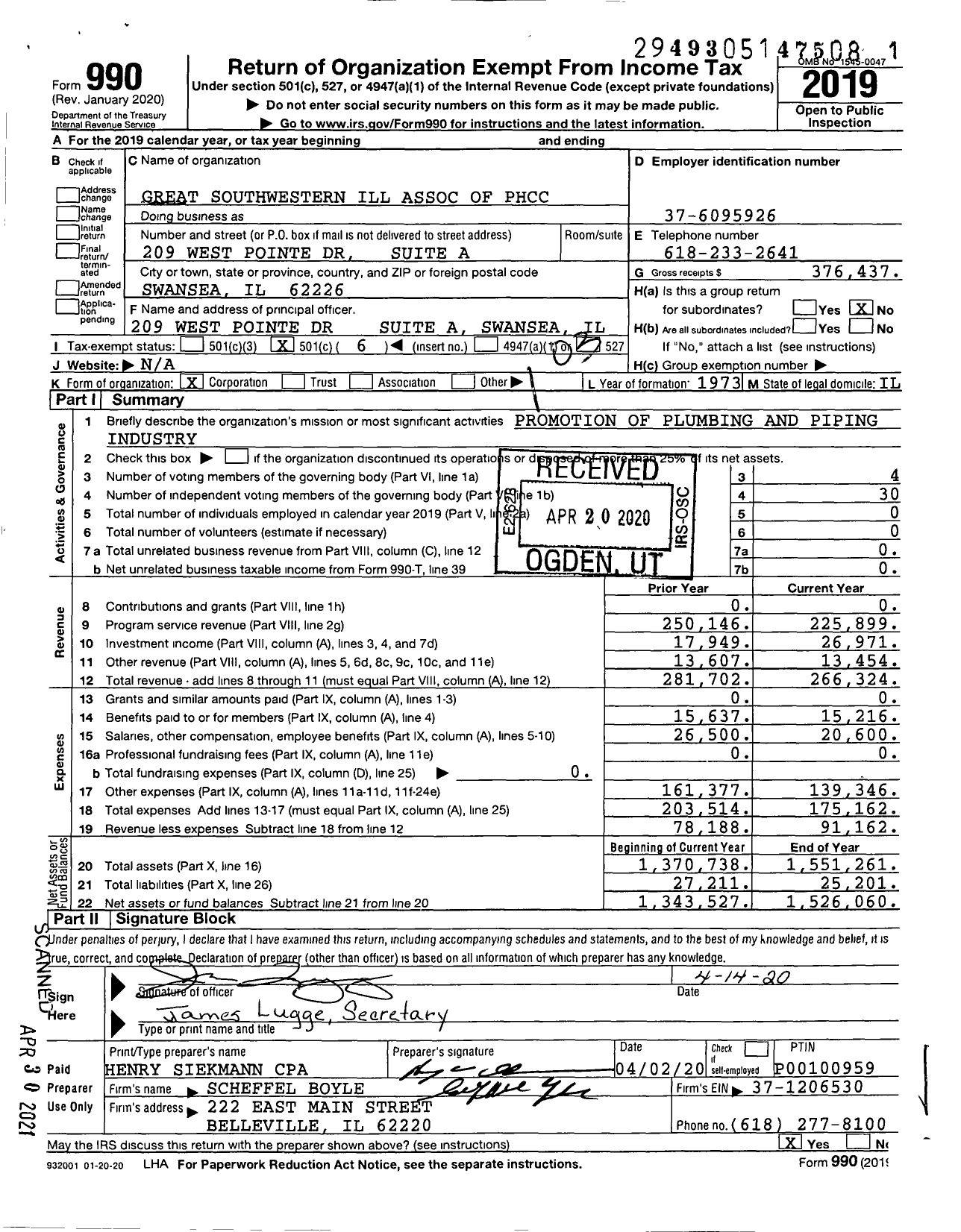 Image of first page of 2019 Form 990 for Great Southwestern Ill Association of PHCC