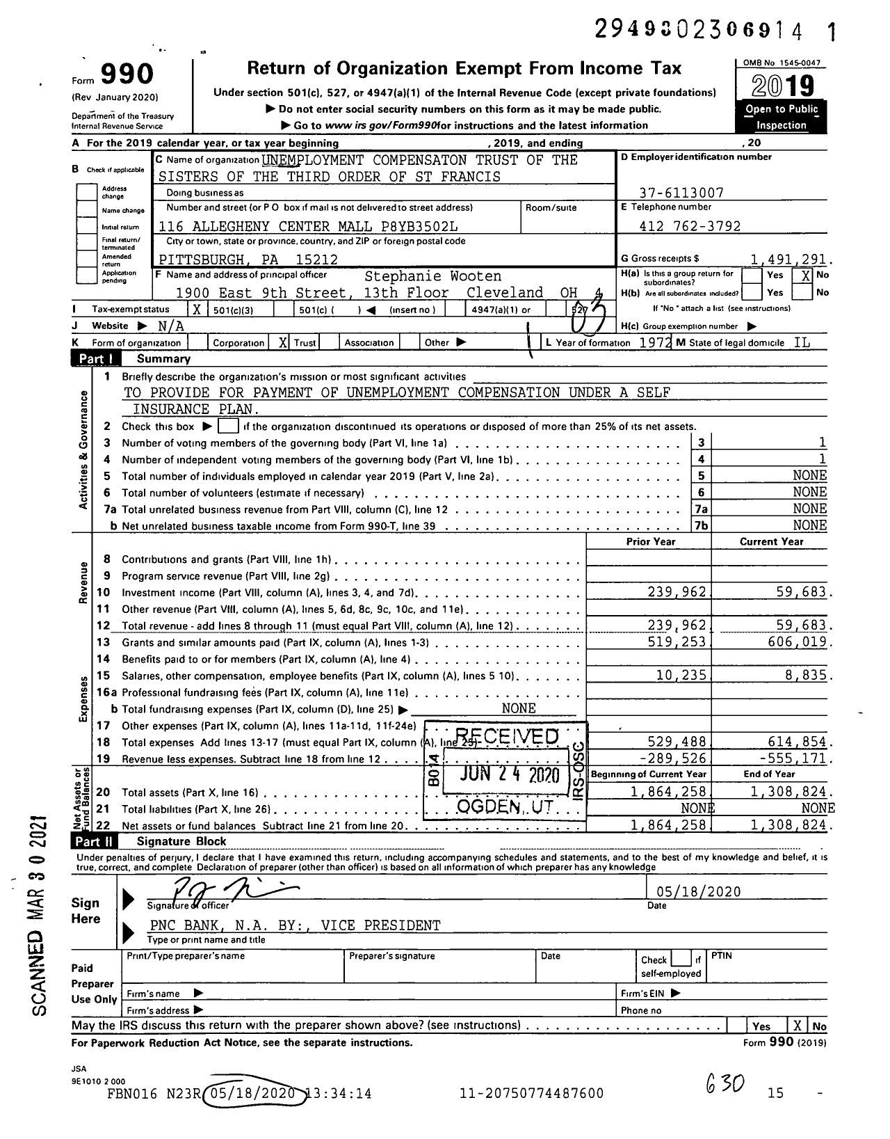 Image of first page of 2019 Form 990 for Unemployment Compensaton Trust of the