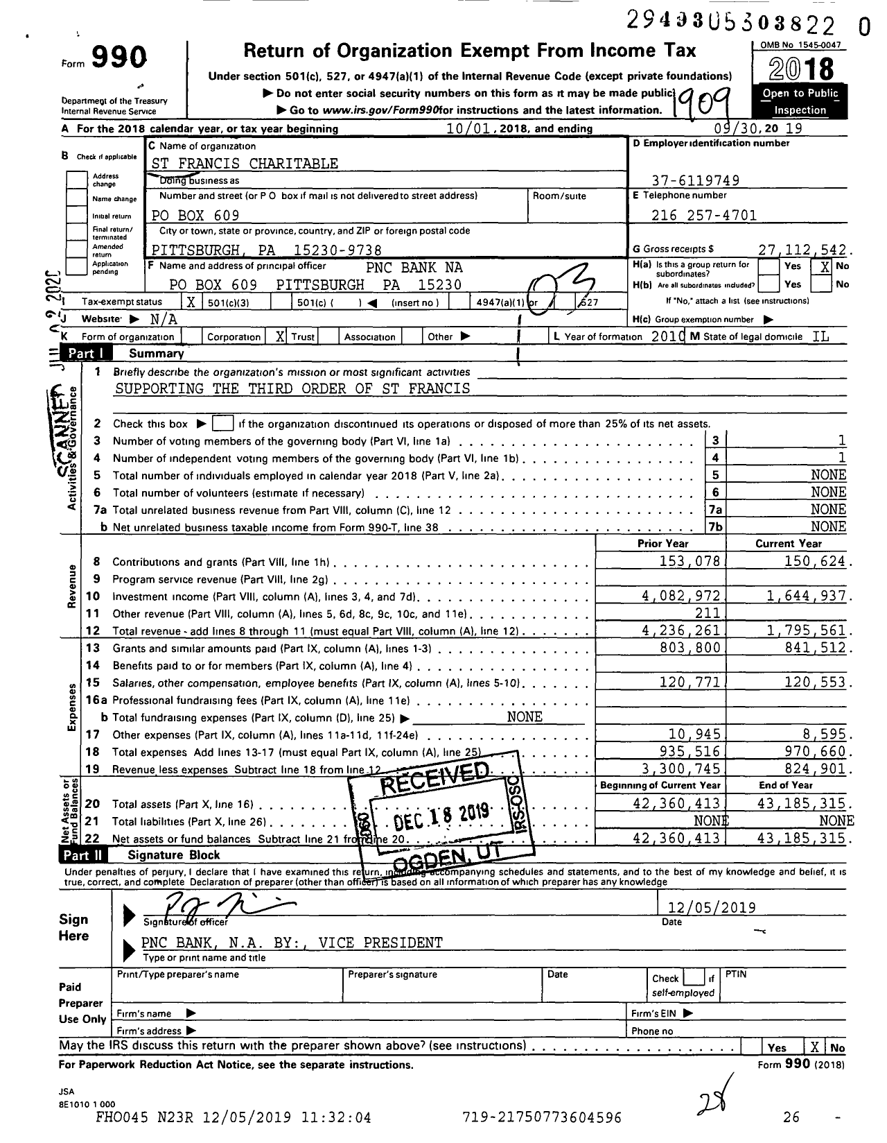 Image of first page of 2018 Form 990 for St Francis Charitable