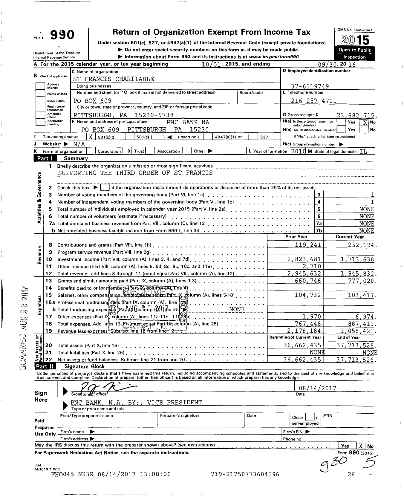 Image of first page of 2015 Form 990 for St Francis Charitable