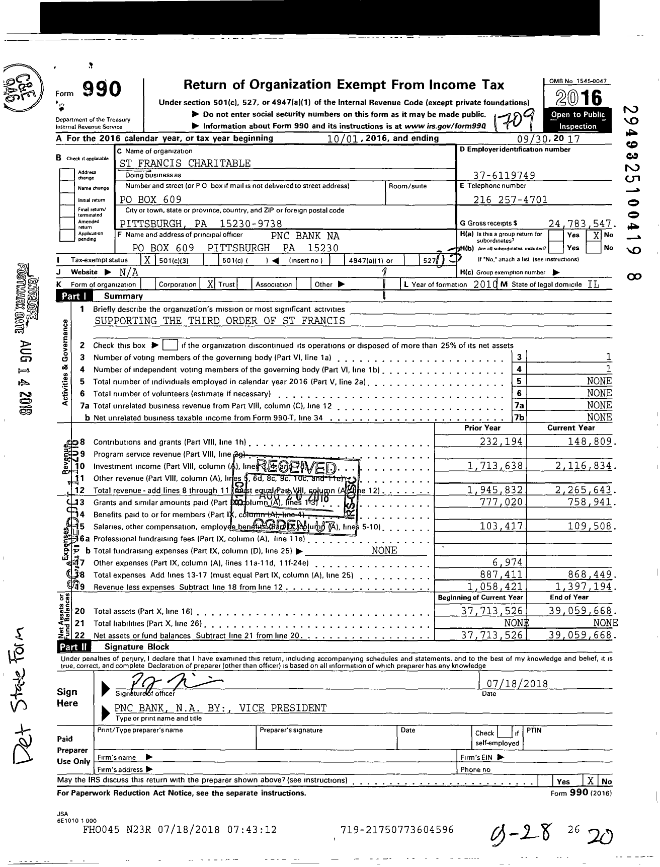 Image of first page of 2016 Form 990 for St Francis Charitable