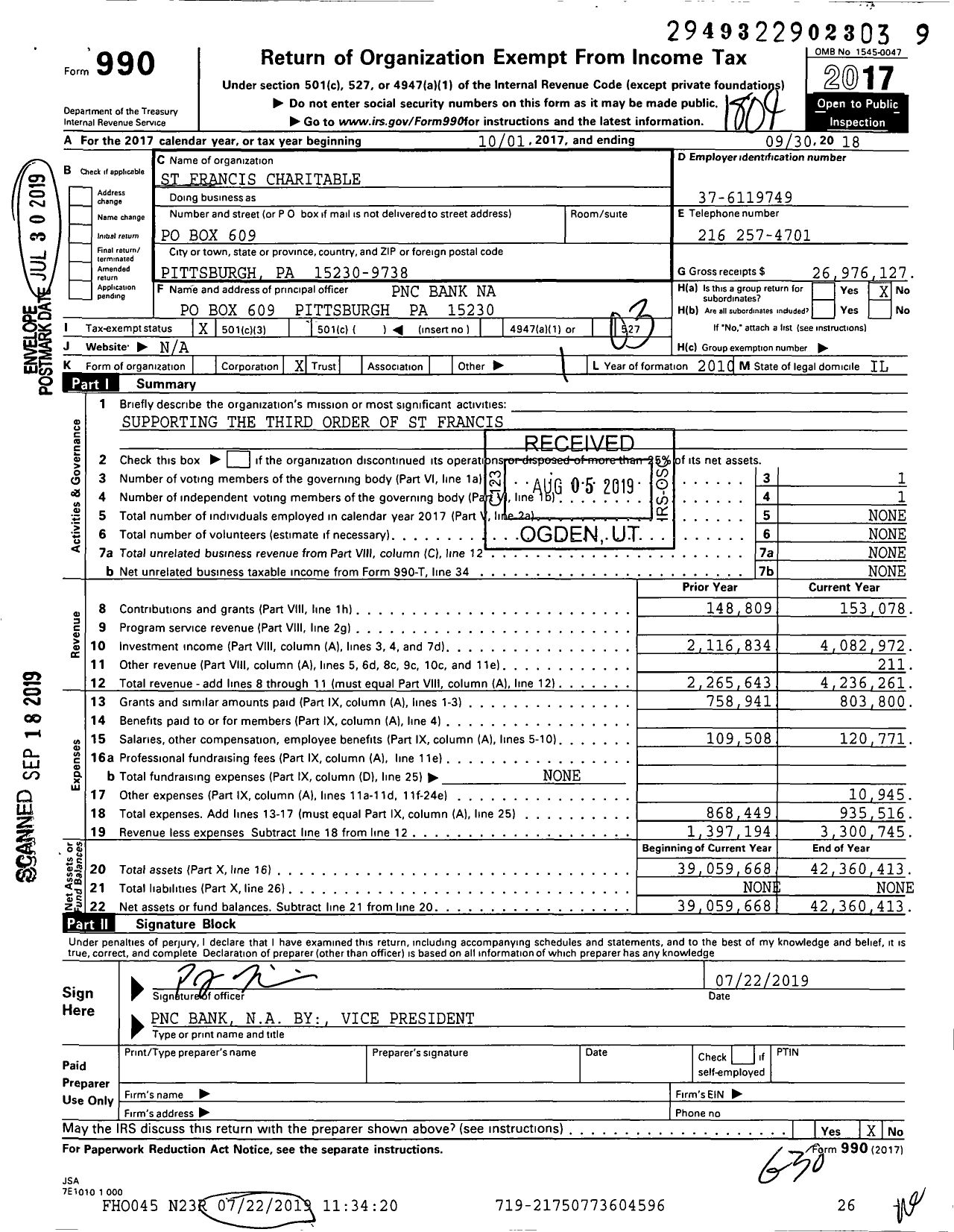 Image of first page of 2017 Form 990 for St Francis Charitable