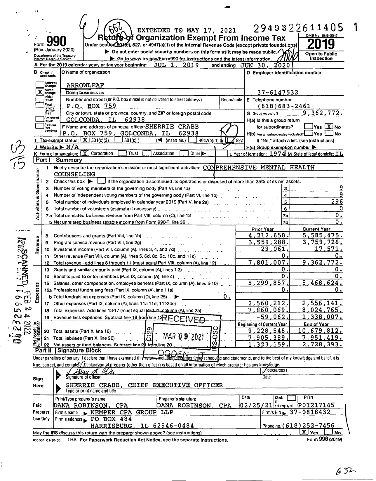 Image of first page of 2019 Form 990 for Arrowleaf (FCC)