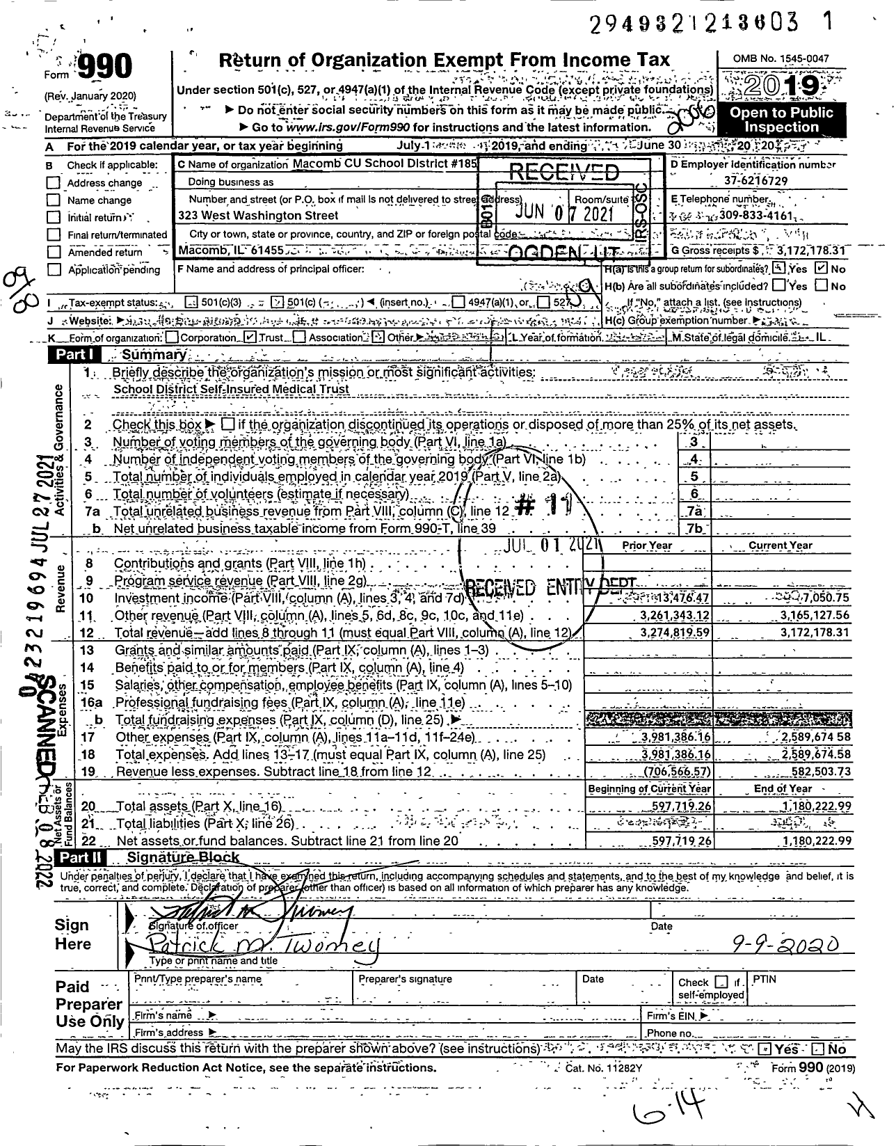 Image of first page of 2019 Form 990O for Self Insured Health Plan