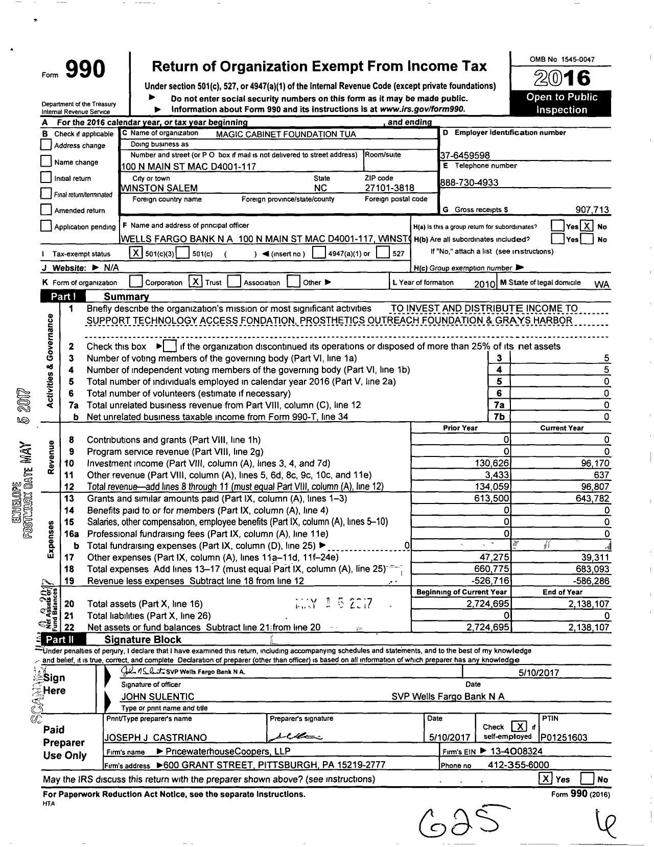 2016 Form 990 For Magic Cabinet Foundation Tua Cause Iq