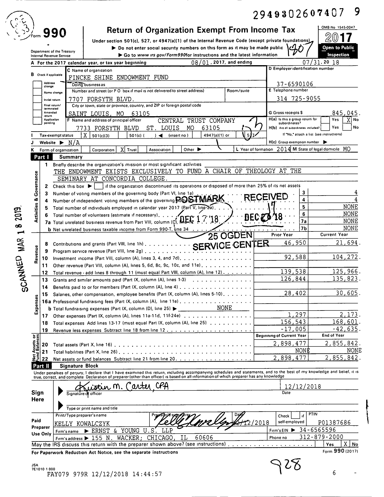 Image of first page of 2017 Form 990 for Louis Fincke - Anna Shine Endowment Fund