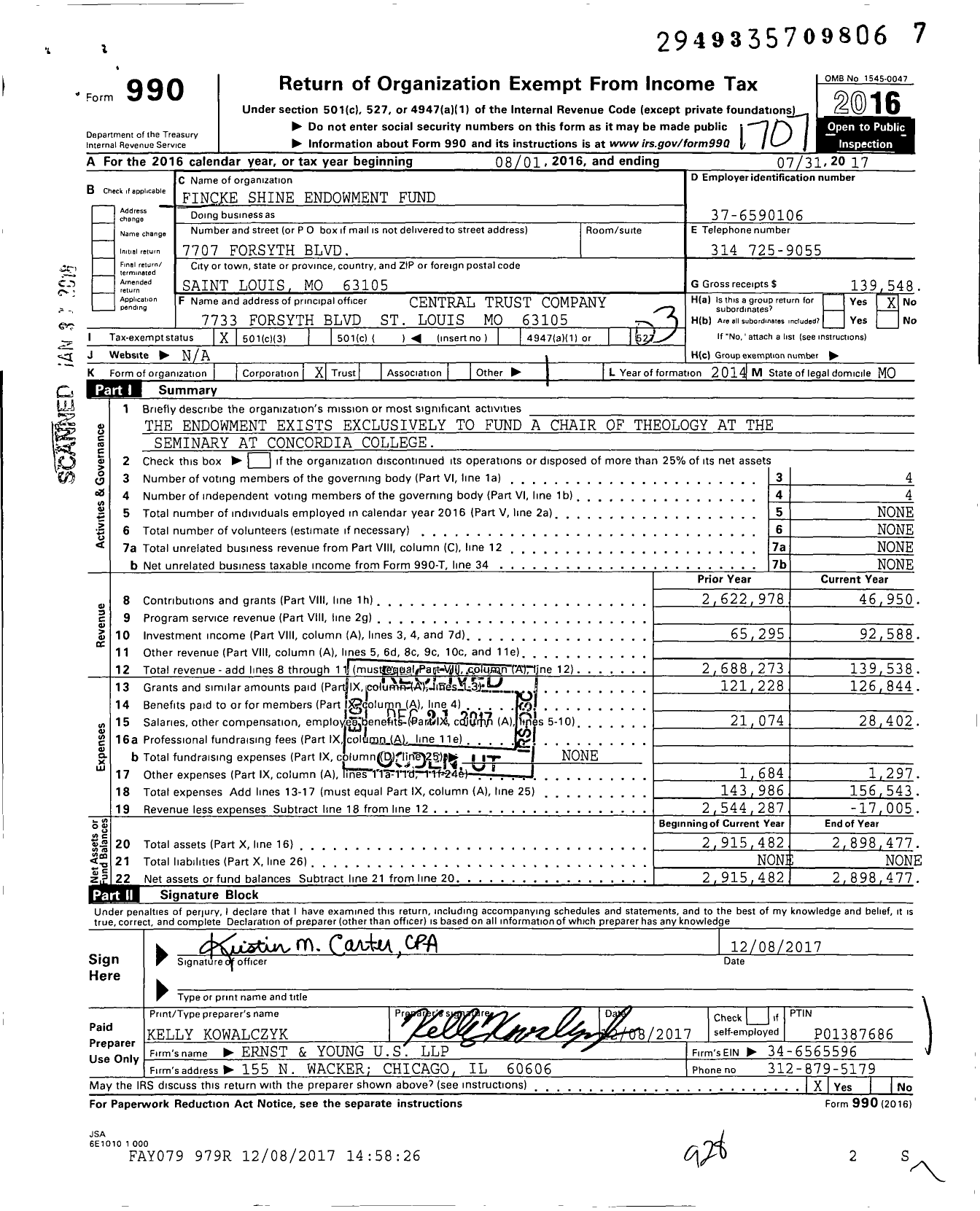 Image of first page of 2016 Form 990 for Louis Fincke - Anna Shine Endowment Fund